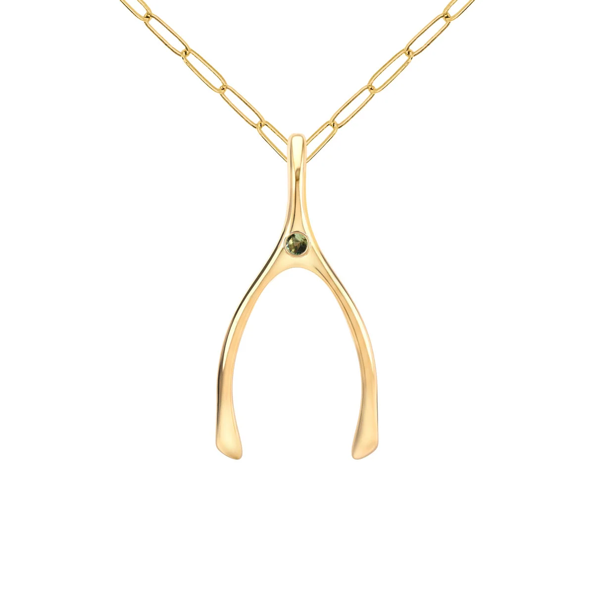 Large Peridot Wishbone Pendant in Solid 14k Gold (August) - Image 9