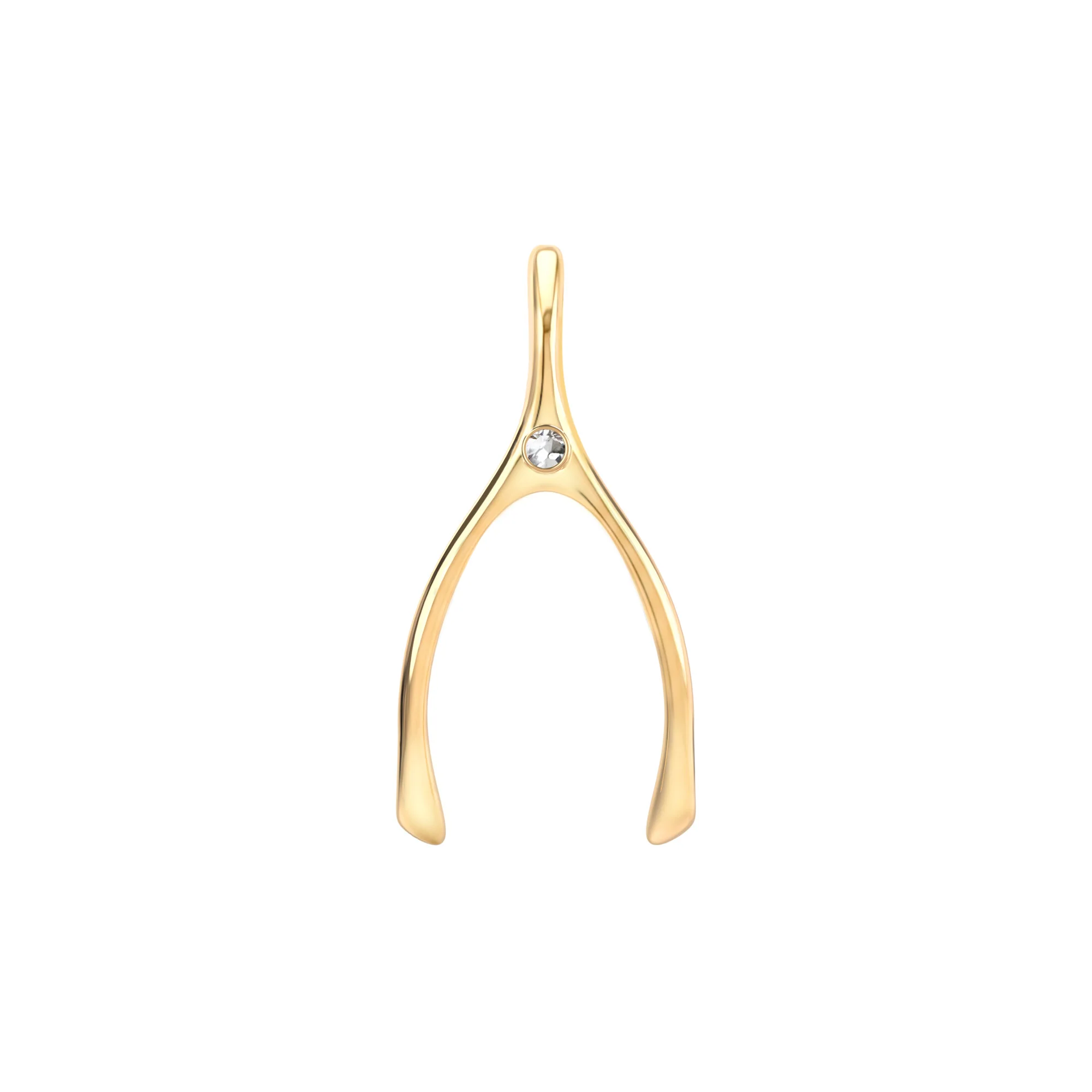 Large White Topaz Wishbone Pendant in Solid 14k Gold (April)