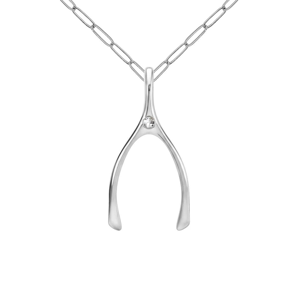 Large White Topaz Wishbone Pendant in Solid 14k Gold (April) - Image 12