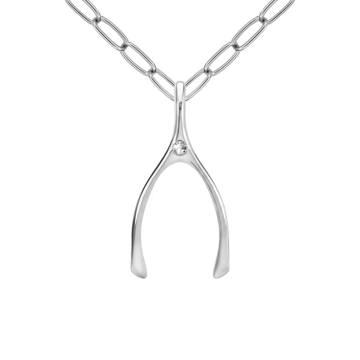 Large White Topaz Wishbone Pendant in Solid 14k Gold (April) - Image 13