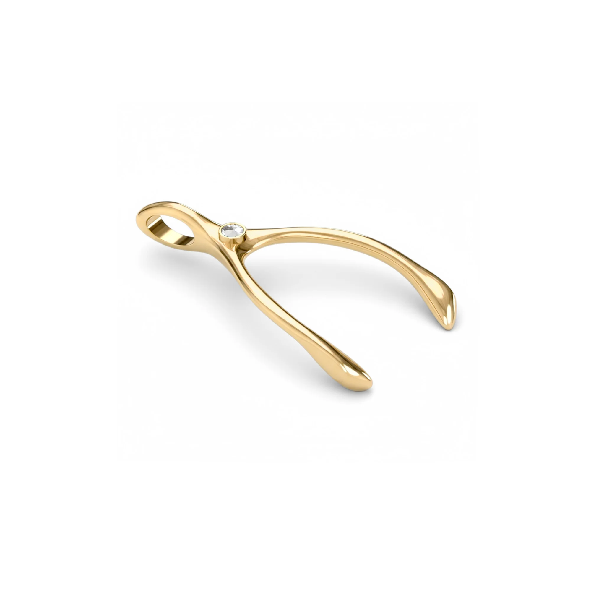 Large White Topaz Wishbone Pendant in Solid 14k Gold (April) - Image 7