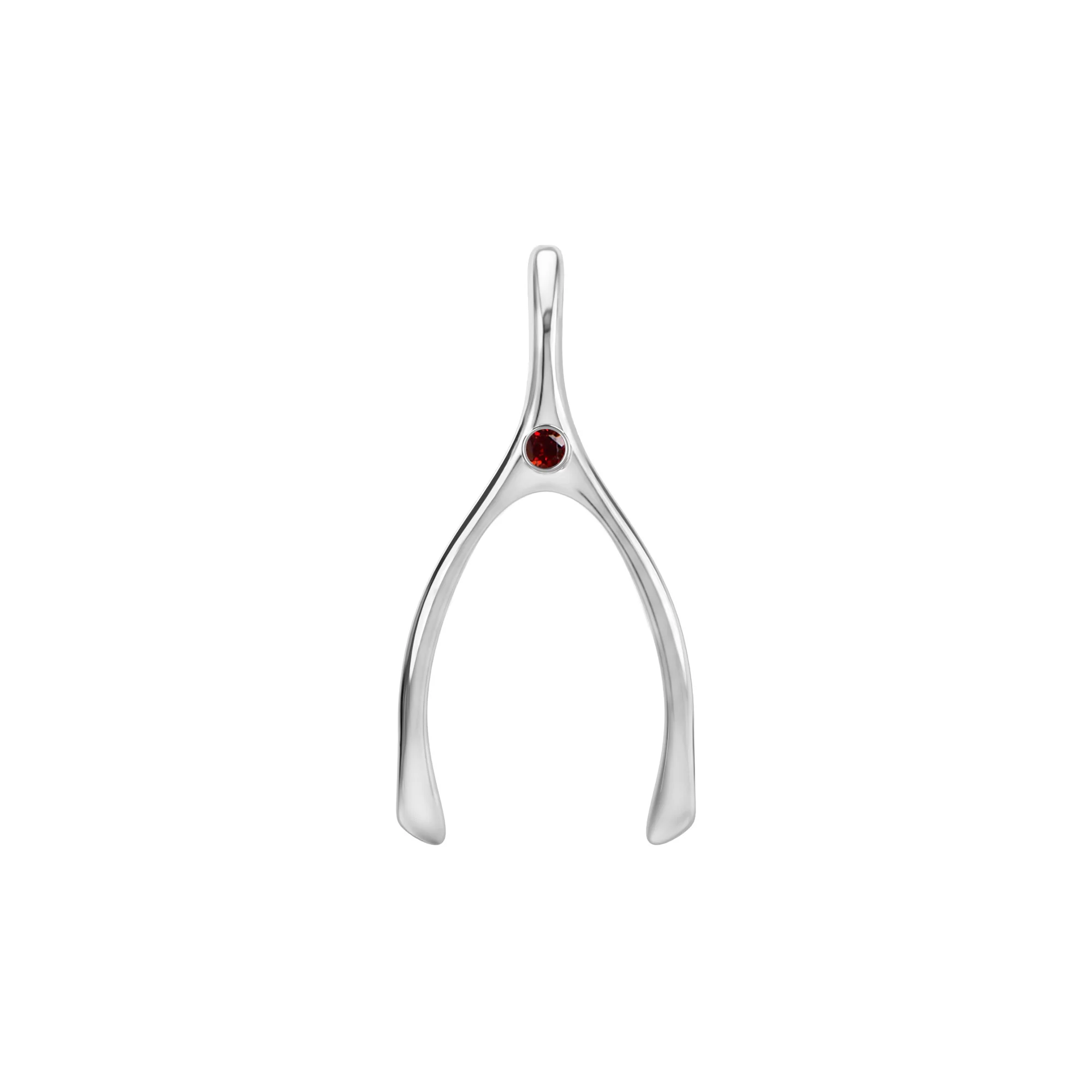 Large Garnet Wishbone Pendant in Solid 14k Gold (January) - Image 5