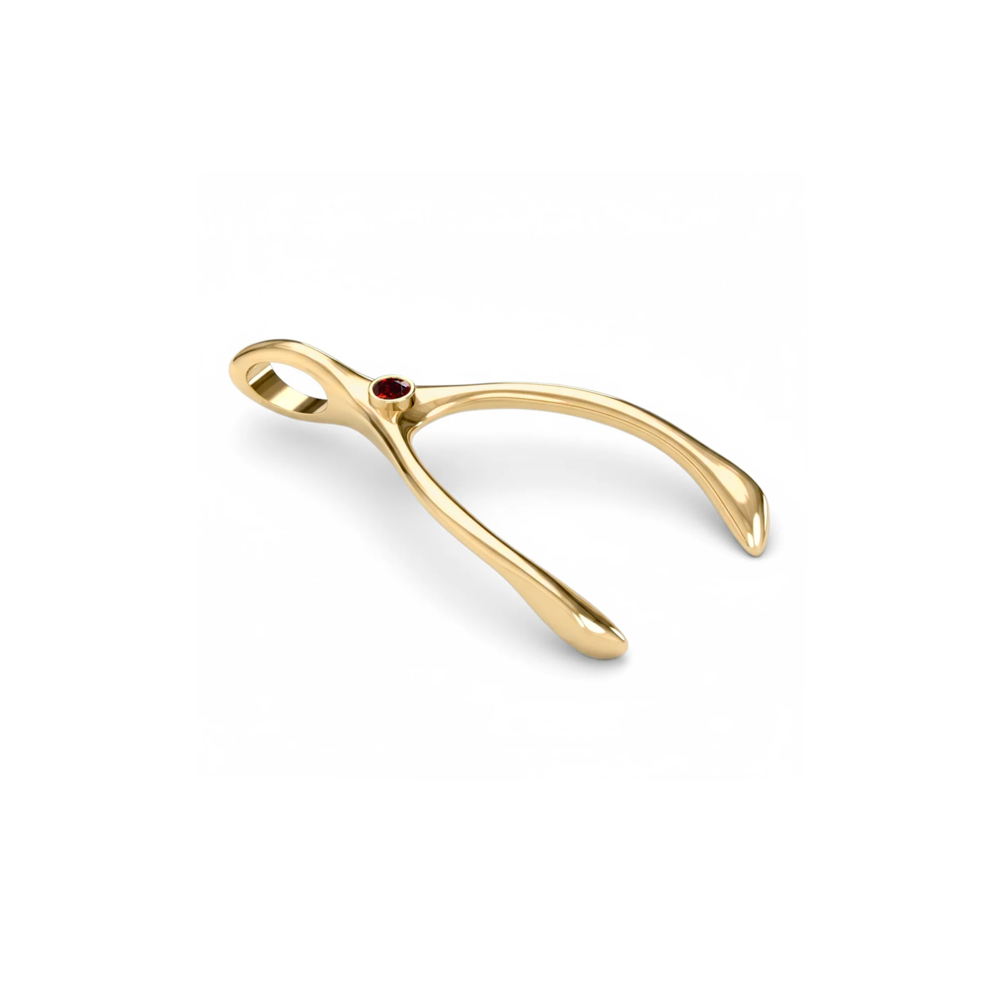 Large Garnet Wishbone Pendant in Solid 14k Gold (January) - Image 7