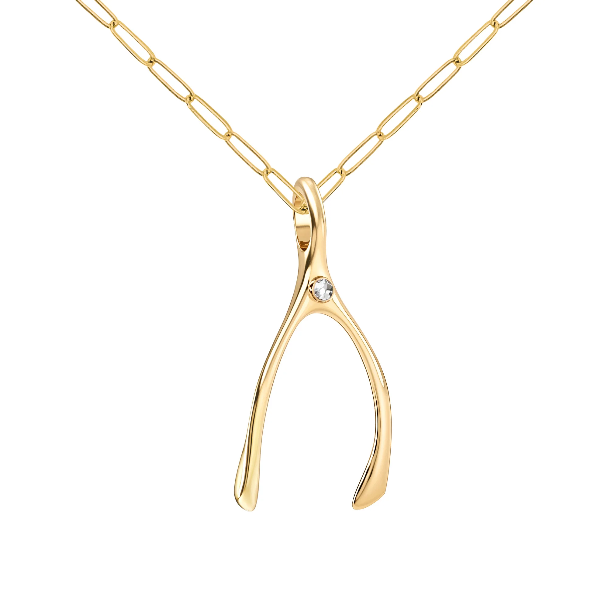 Large Wishbone Birthstone Pendant in 14K Gold - Image 4
