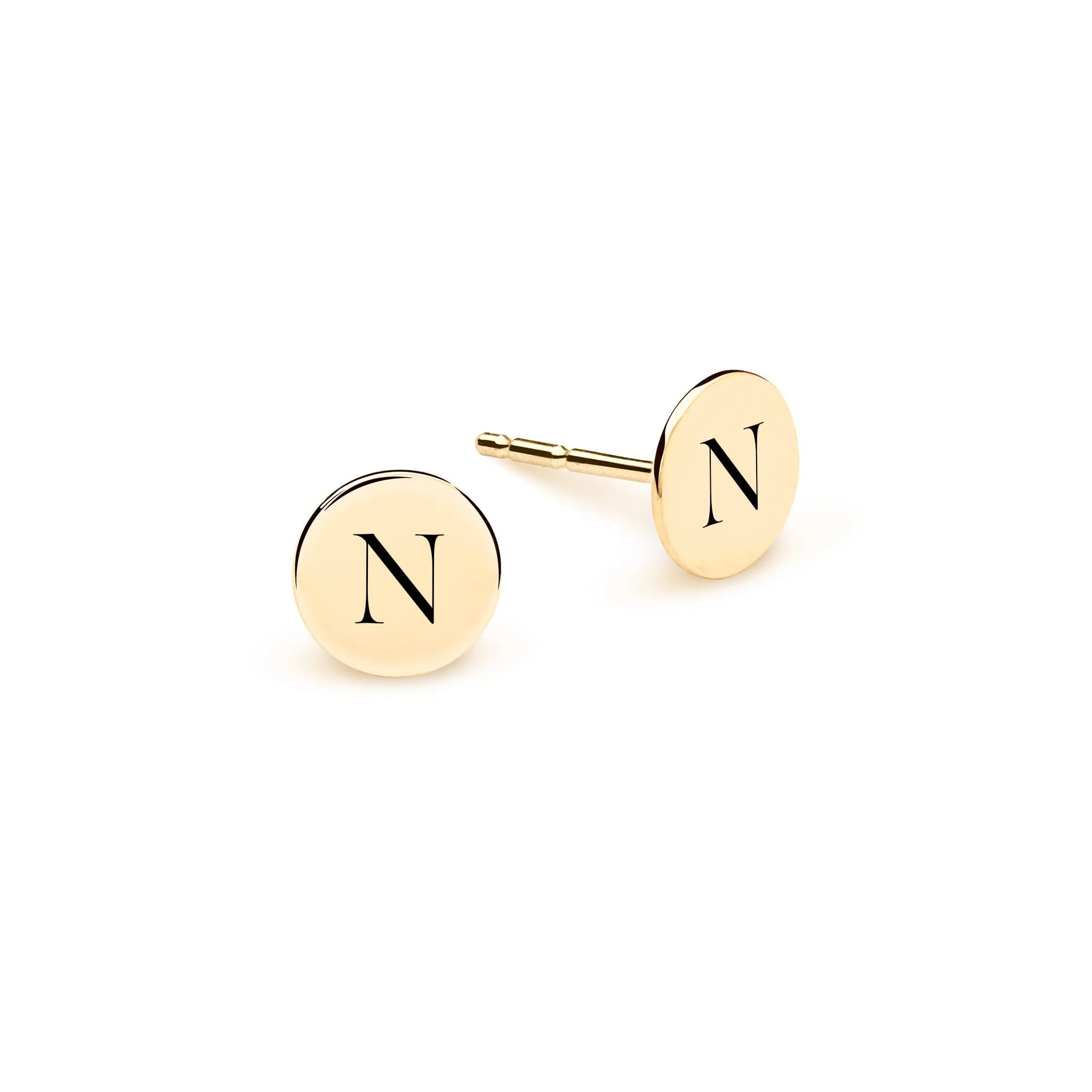 Letter N Stud Earrings in 14k Gold