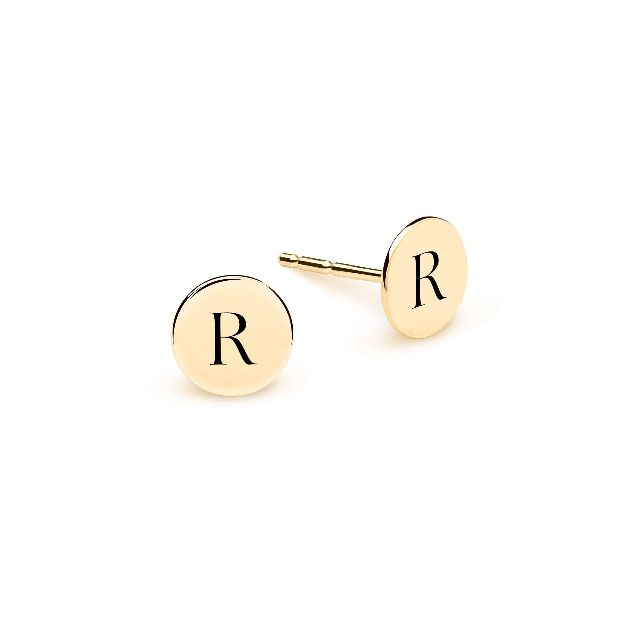 Letter R Stud Earrings in 14k Gold