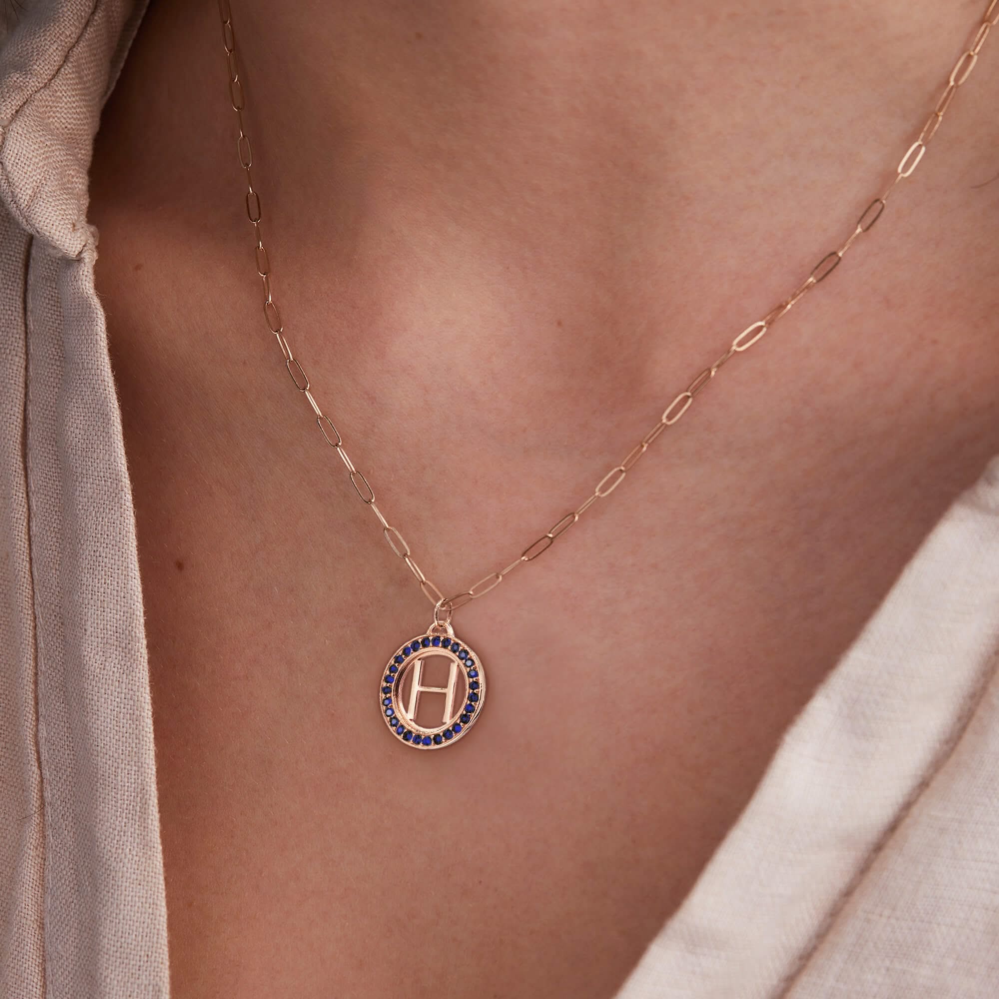 Letter & Sapphire Pendant in 14k Gold (September) - Image 3