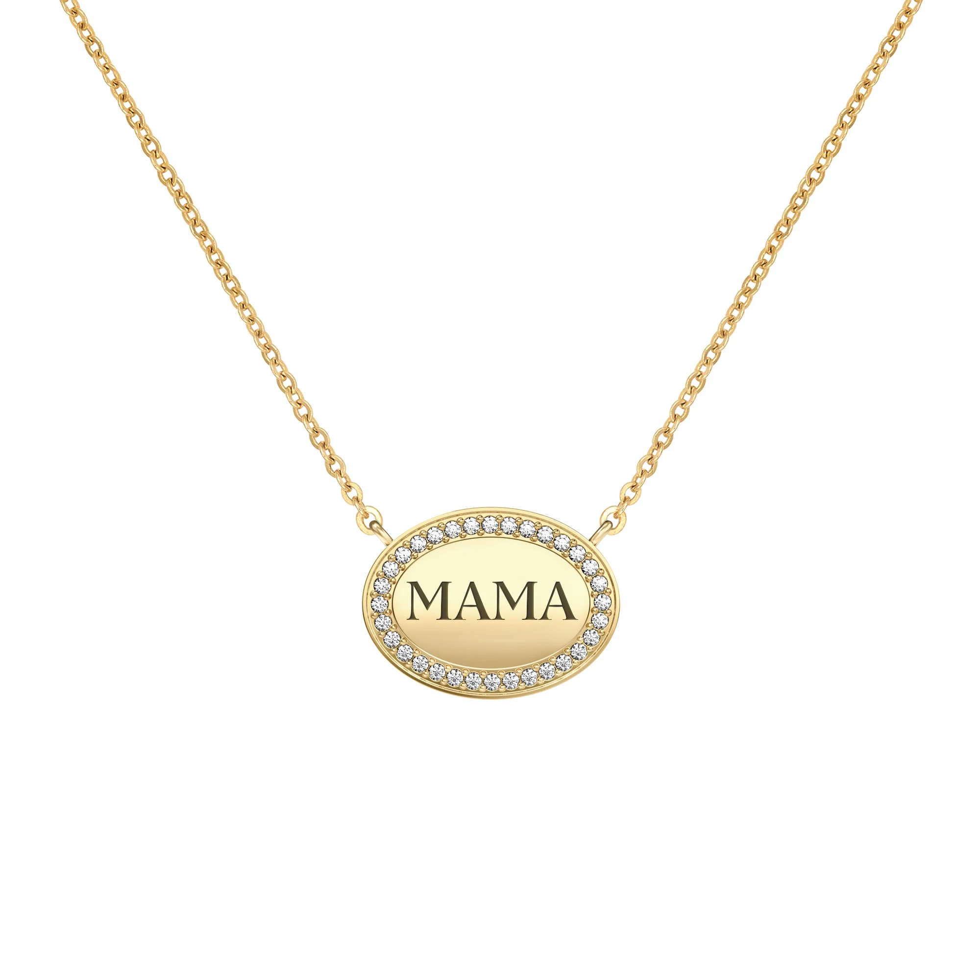 Mama Pavé Oval Necklace in 14k Gold