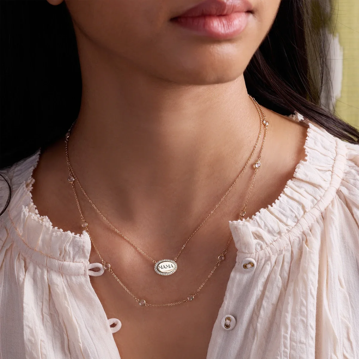 Mama Pavé Oval Necklace in 14k Gold - Image 2