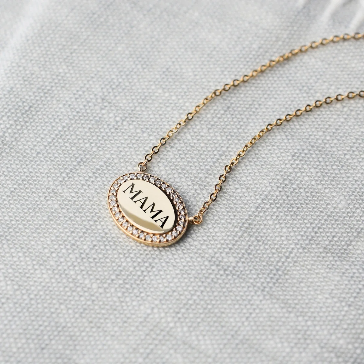 Mama Pavé Oval Necklace in 14k Gold - Image 5