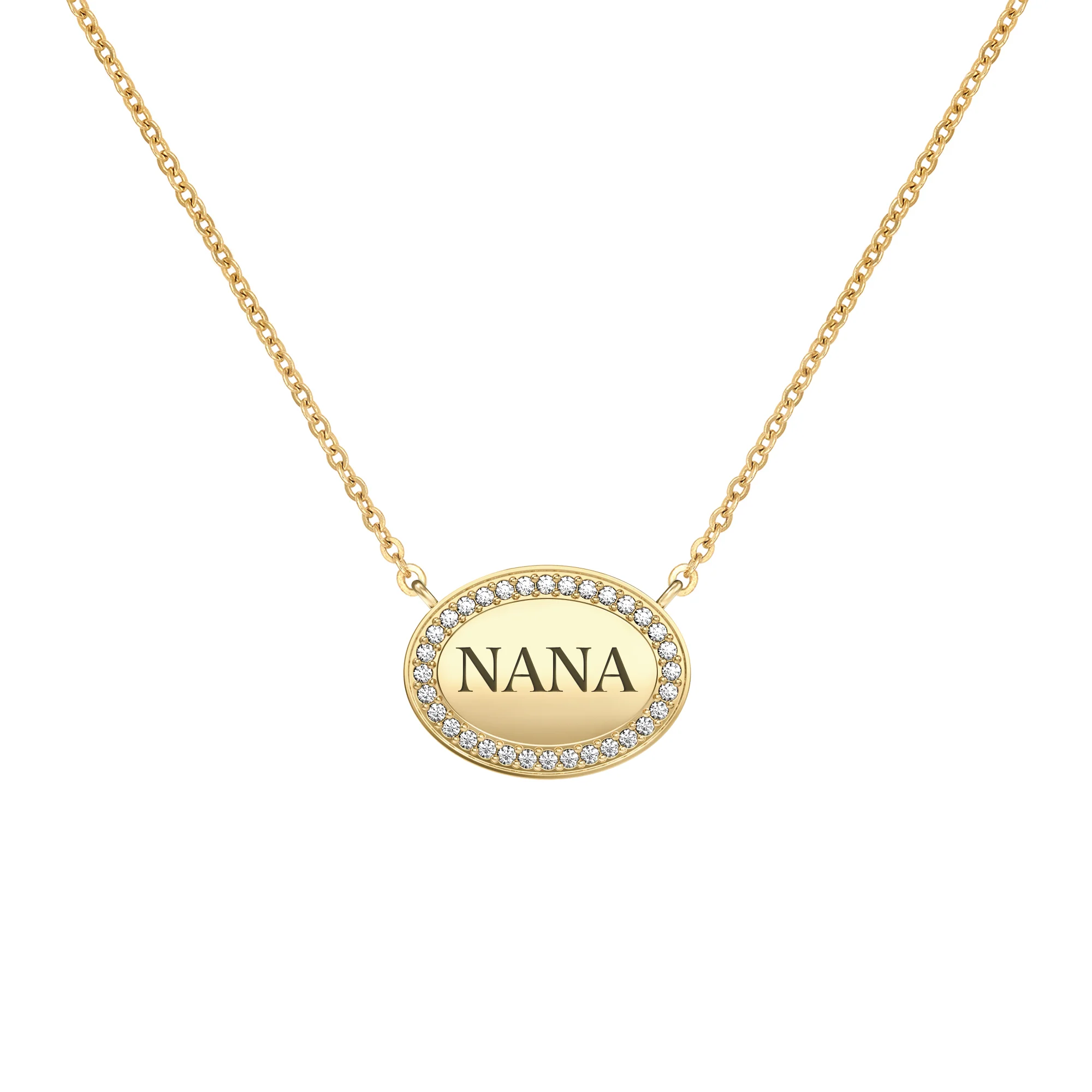 Nana Pavé Oval Necklace in 14k Gold
