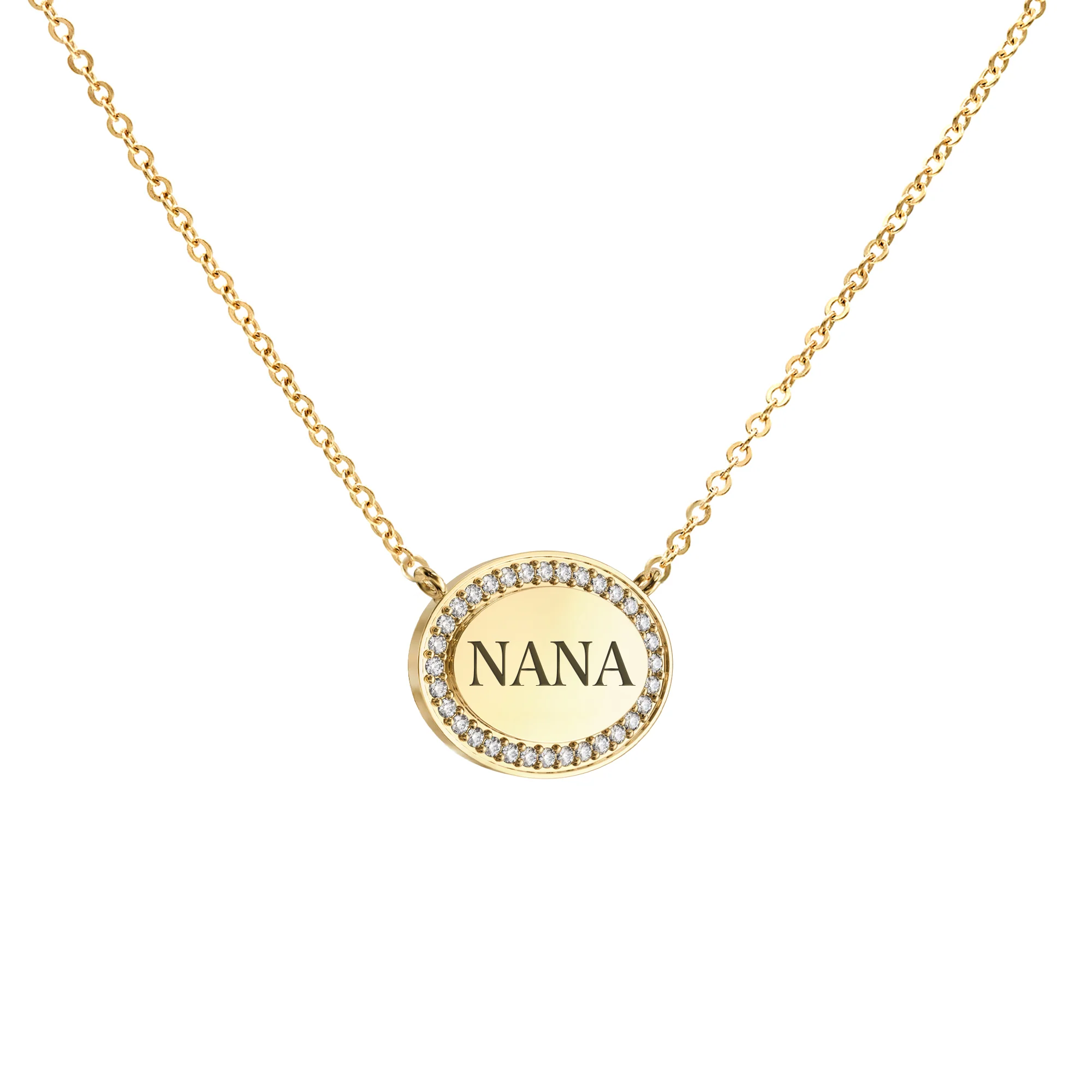 Nana Pavé Oval Necklace in 14k Gold - Image 4
