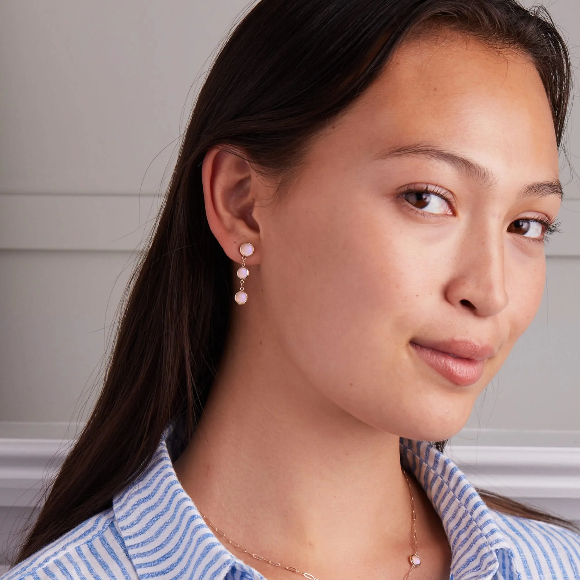 Newport Grand 3 Pink Opal Earrings in 14k Gold (October) - Image 3