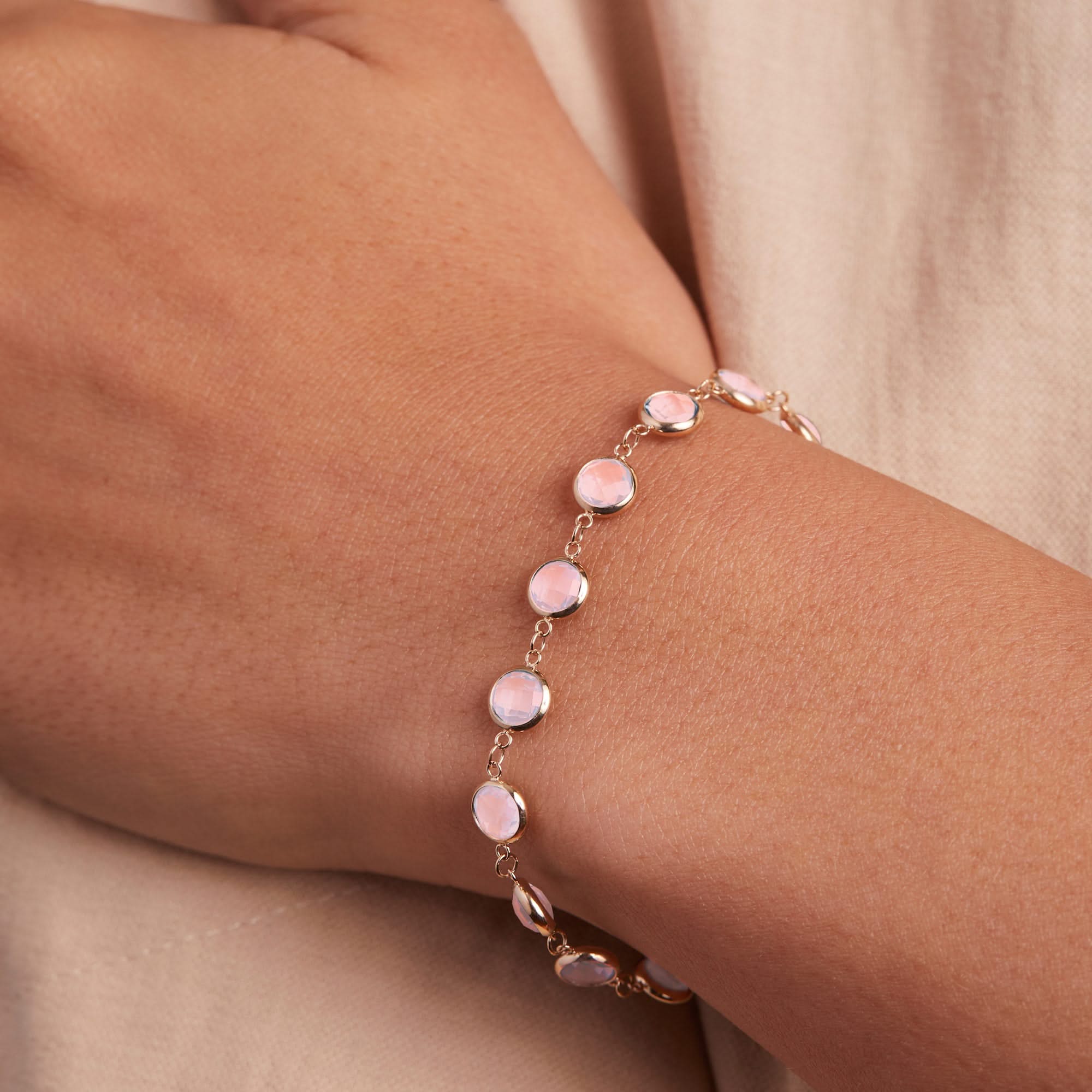 Newport Grand Pink Opal Bracelet in 14k Gold (October) - Image 8