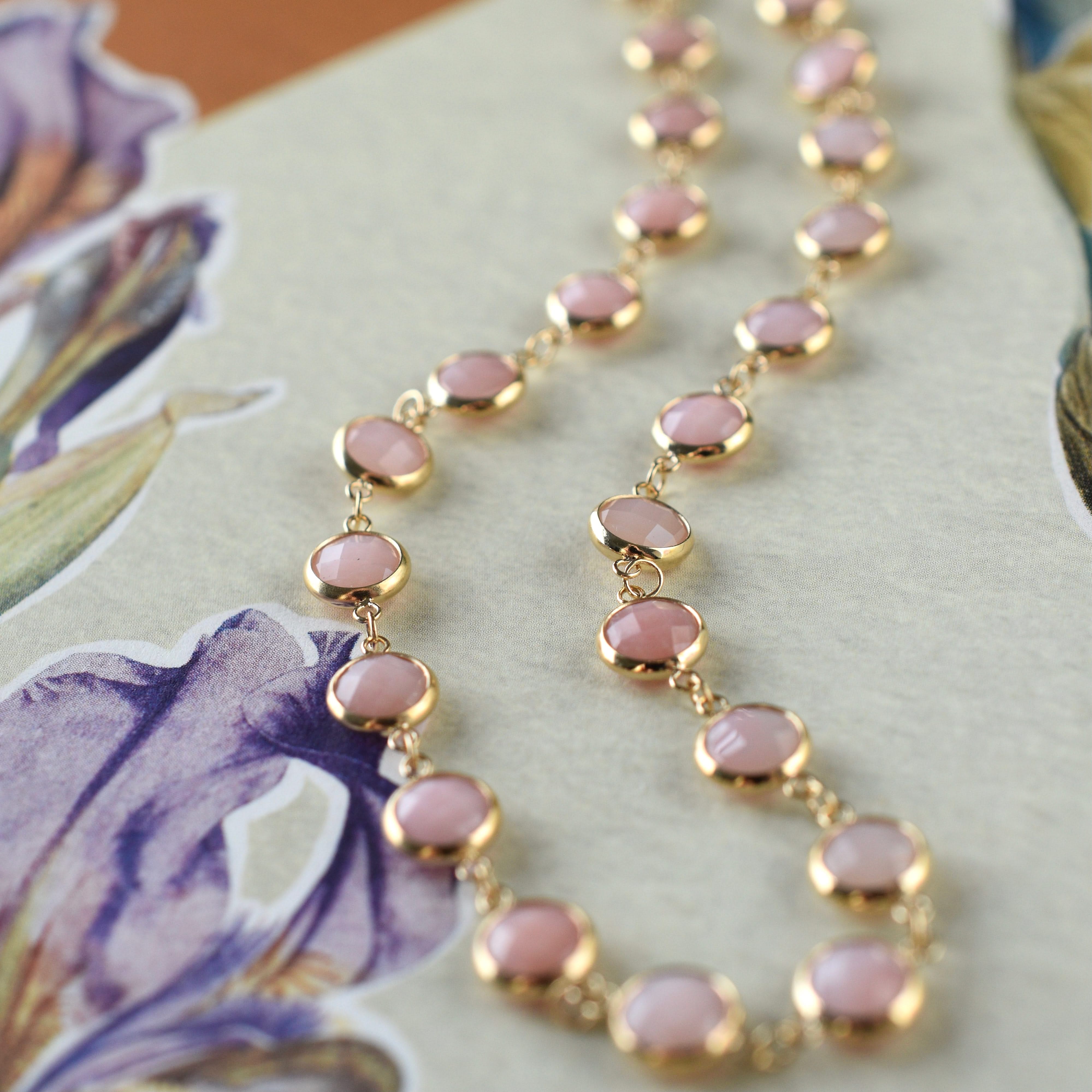 Newport Grand Pink Opal Necklace in 14k Gold (October) - Image 10