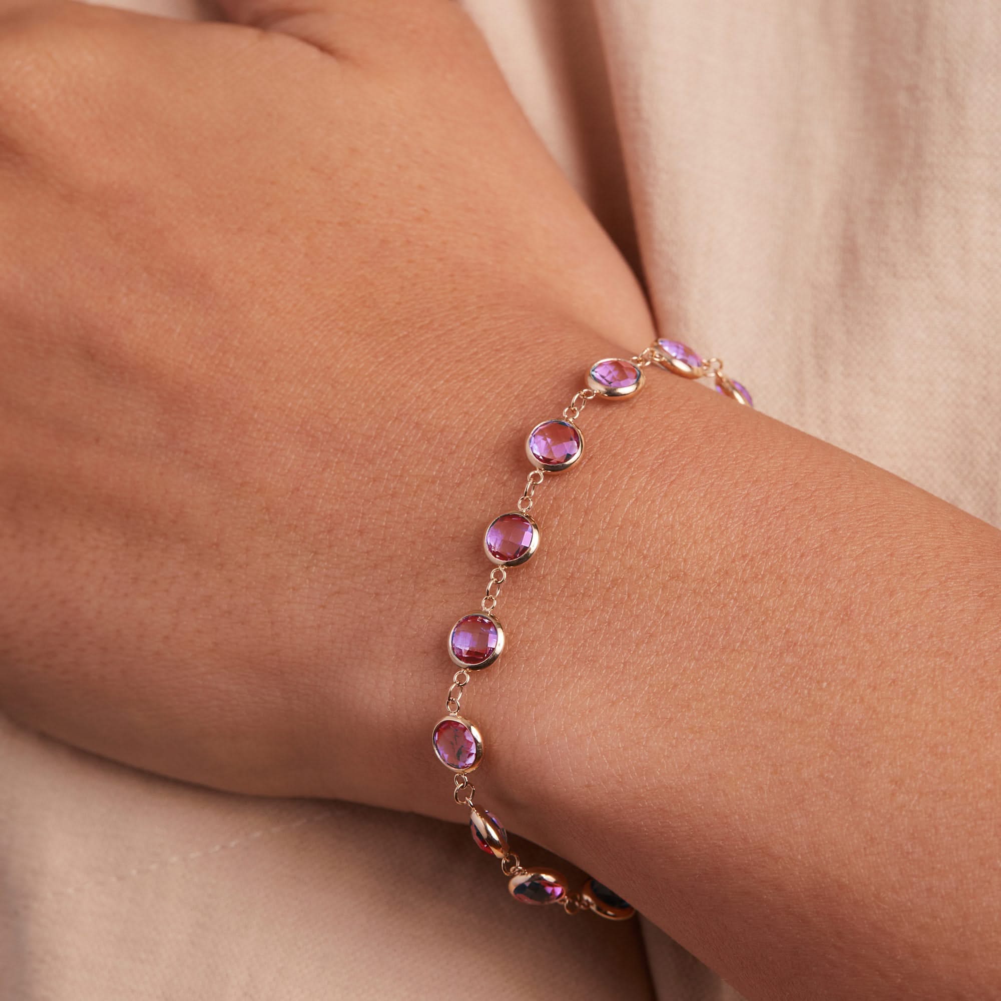 Newport Grand Pink Sapphire Bracelet in 14k Gold (October) - Image 3