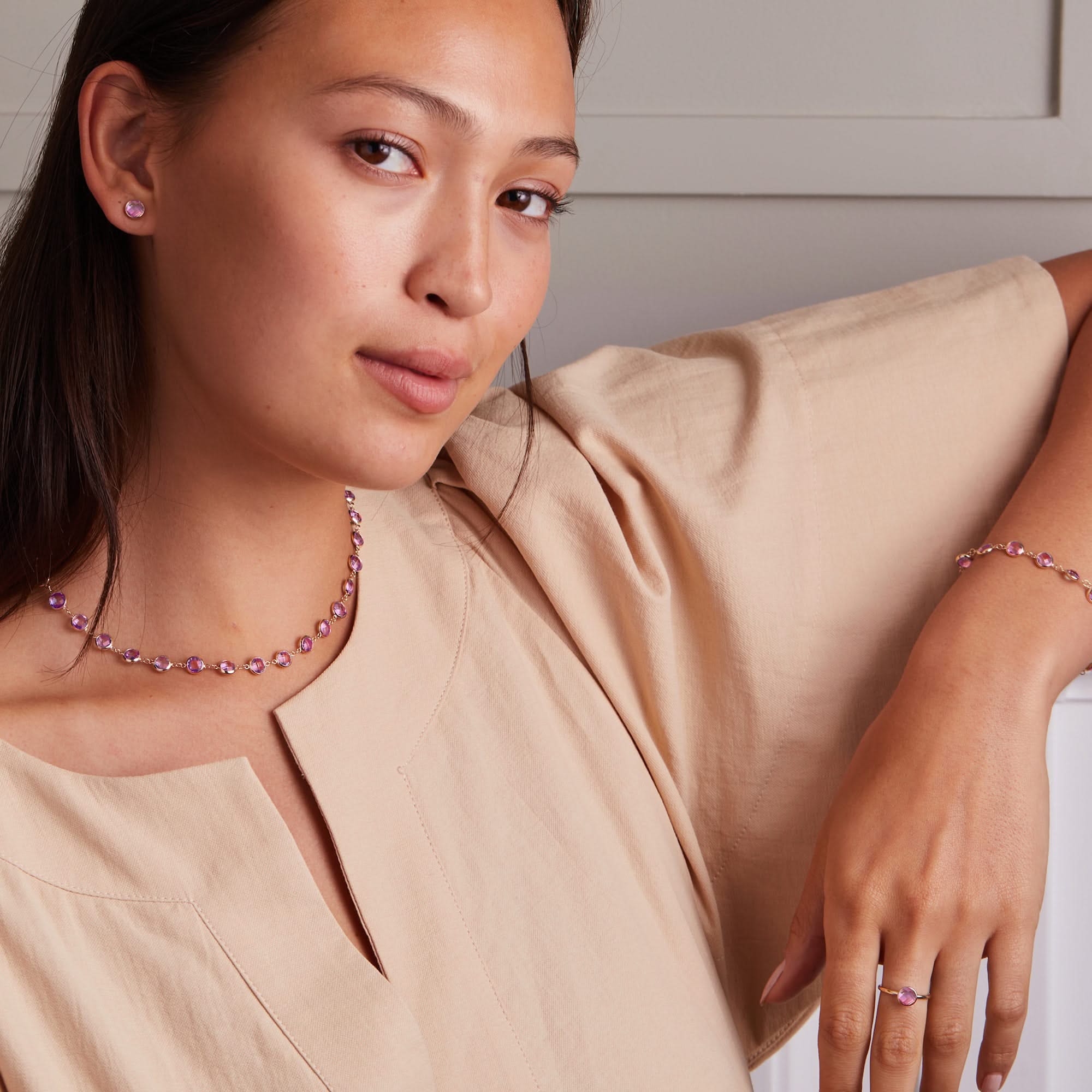 Newport Grand Pink Sapphire Necklace in 14k Gold (October) - Image 2