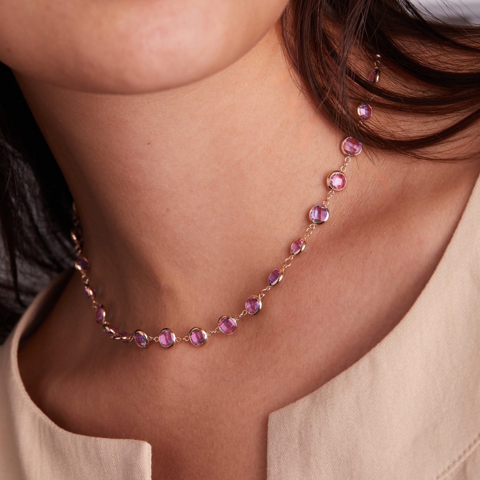 Newport Grand Pink Sapphire Necklace in 14k Gold (October) - Image 3