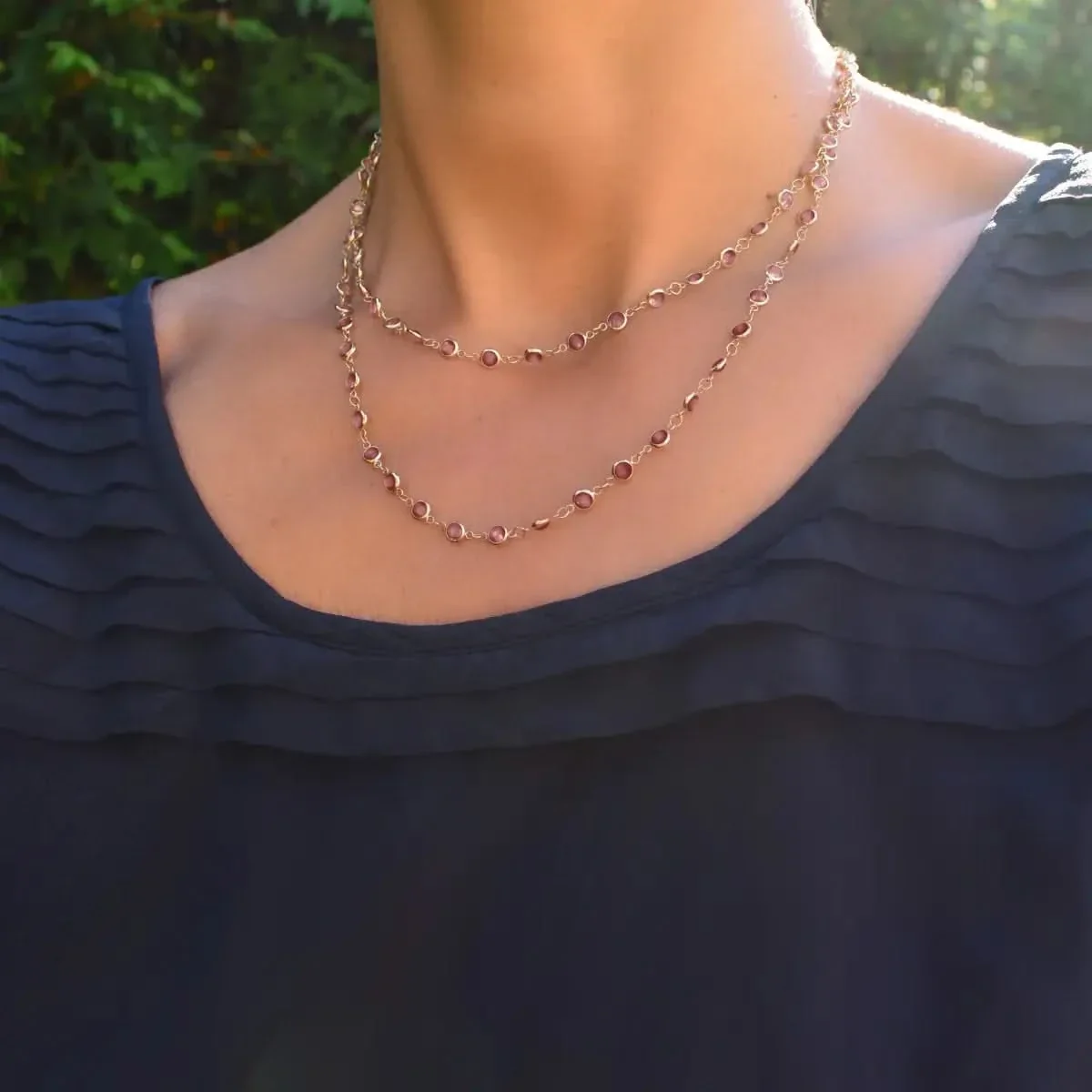 Newport Pink Sapphire Long Necklace in 14k Gold (October) - Image 3