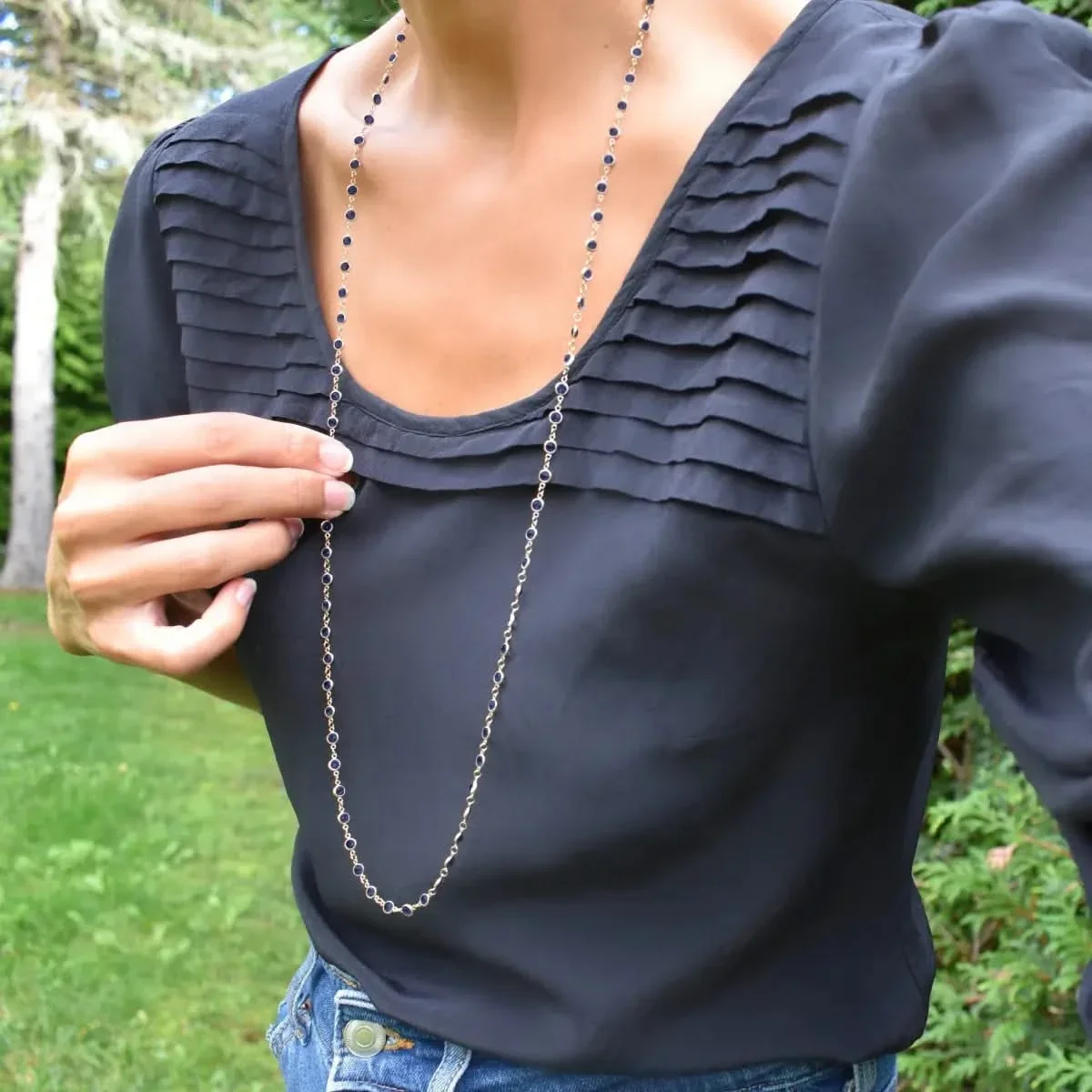 Newport Sapphire Long Necklace in 14k Gold (September) - Image 2
