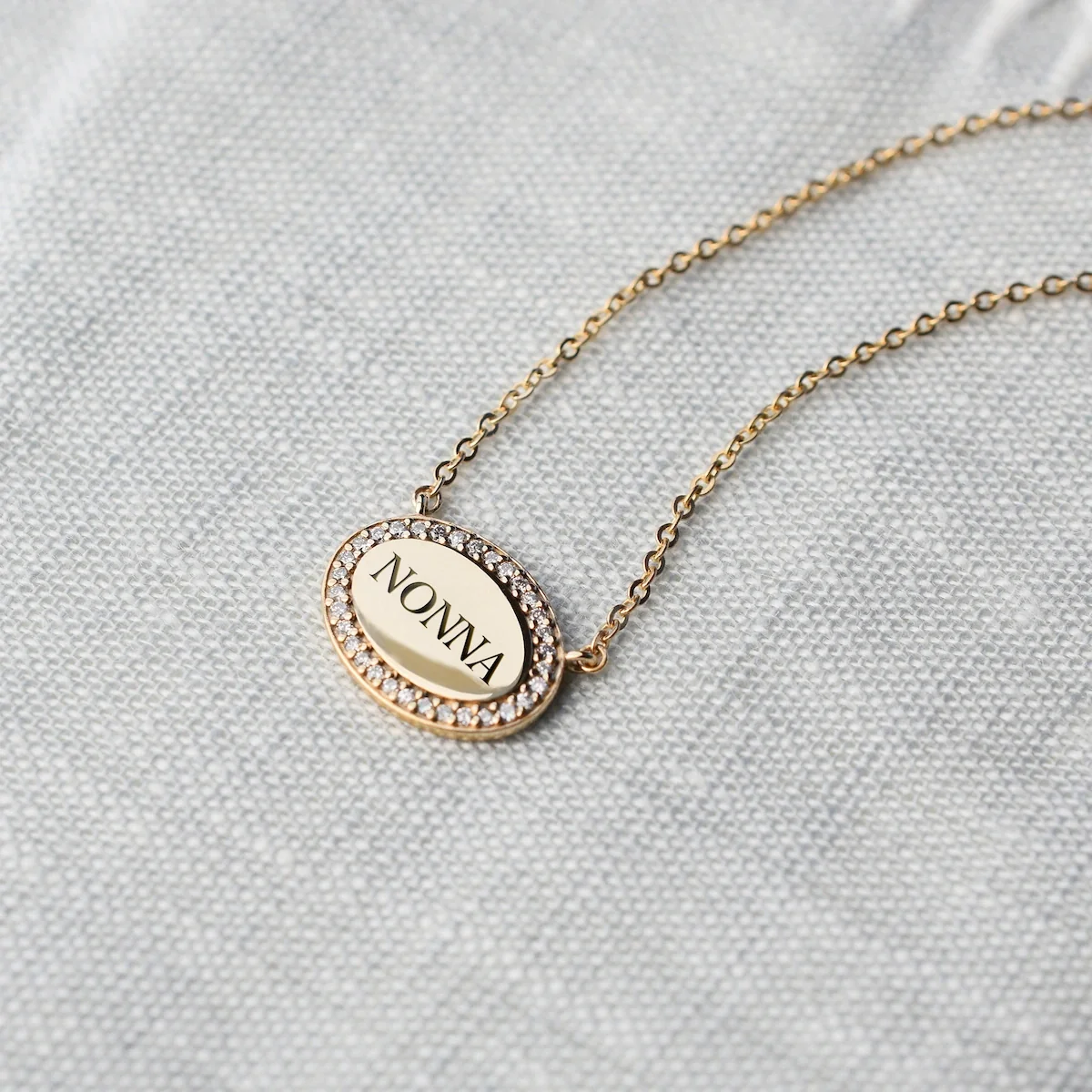 Nonna Pavé Oval Necklace in 14k Gold - Image 3
