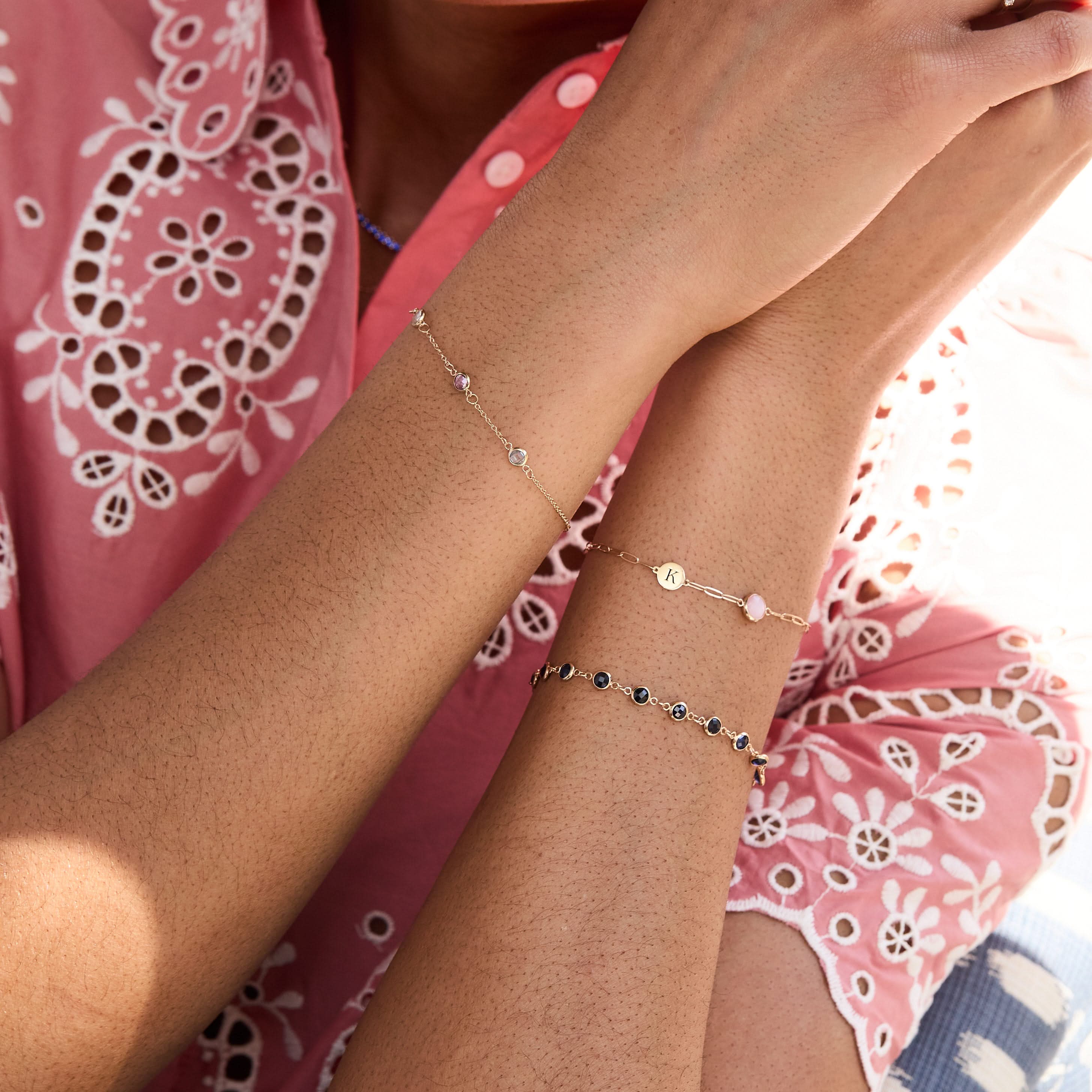 1 Letter & 1 Grand Birthstone Adelaide Mini Bracelet in 14k Gold - Image 2