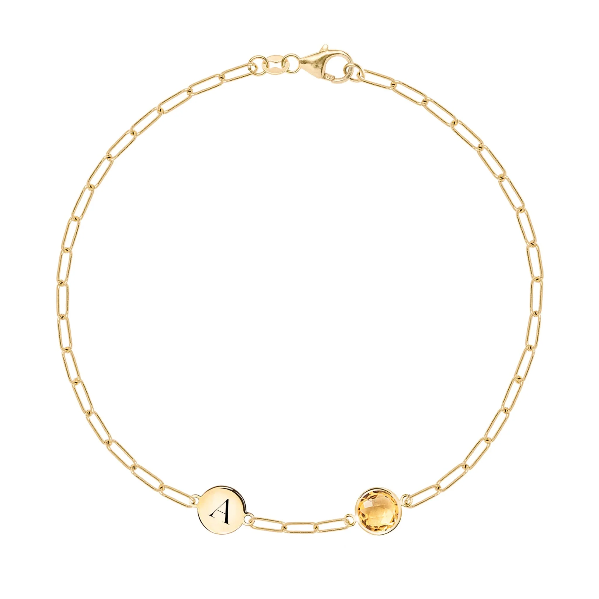 1 Letter & 1 Grand Citrine Adelaide Mini Bracelet in 14k Gold (November)
