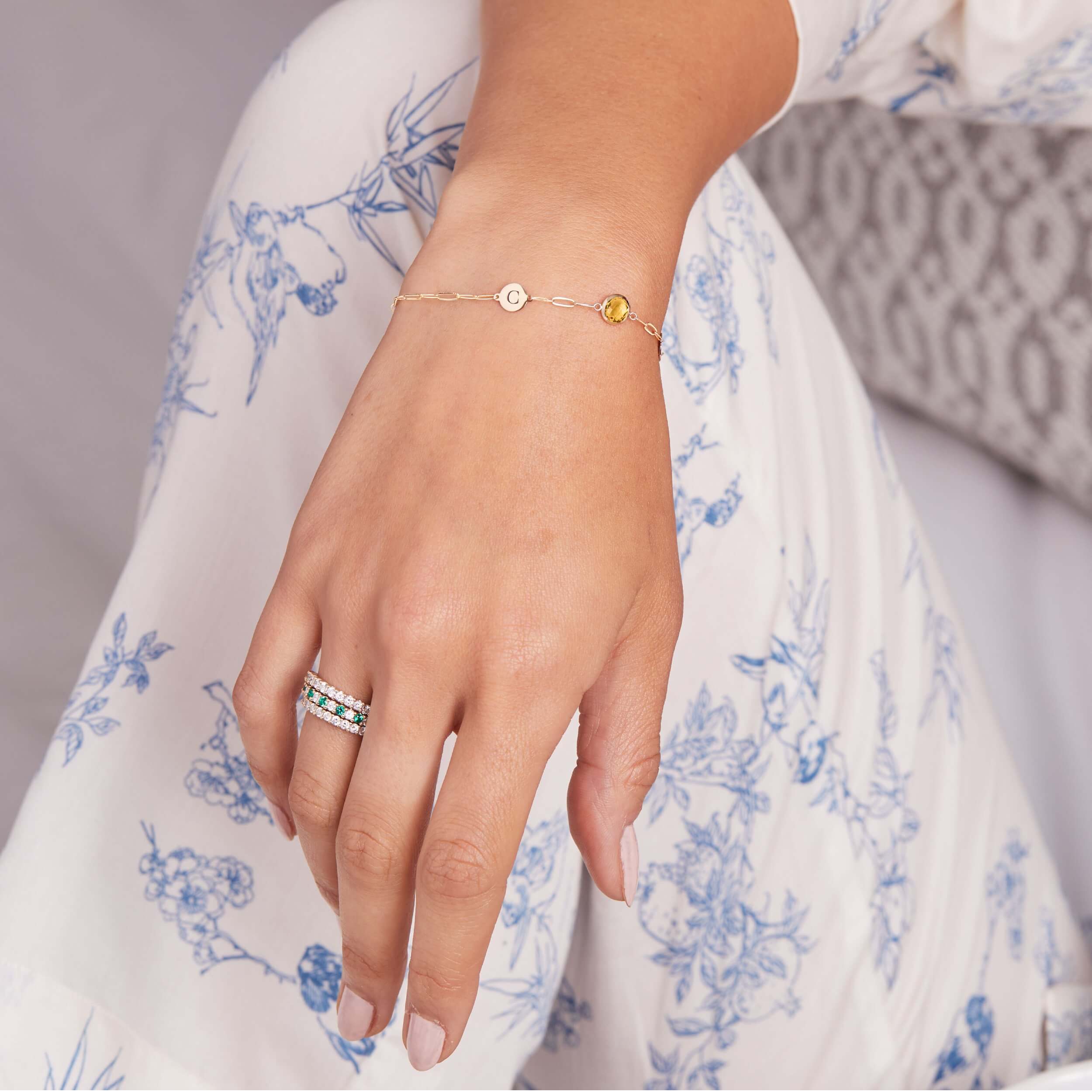 1 Letter & 1 Grand Citrine Adelaide Mini Bracelet in 14k Gold (November) - Image 3