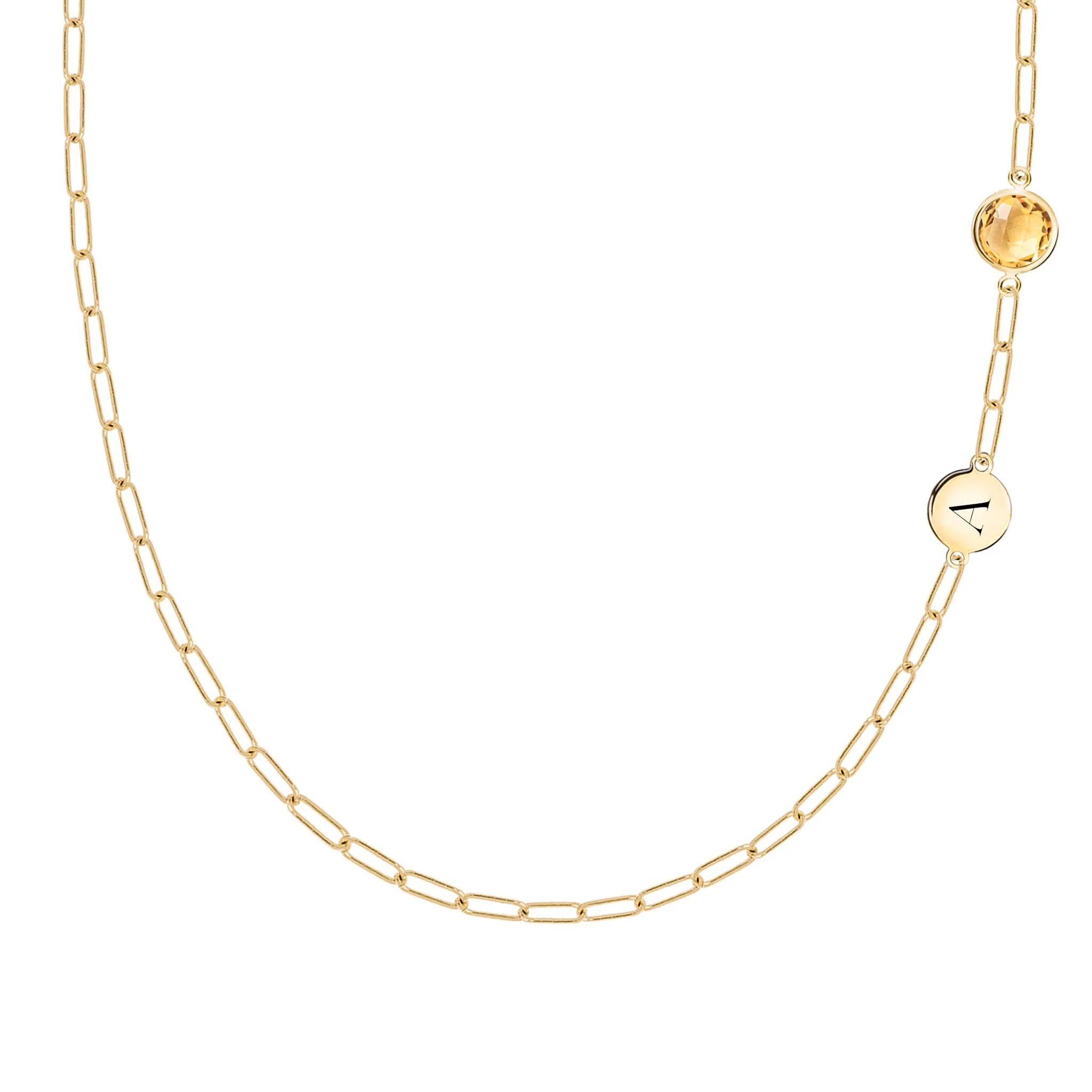 1 Letter & 1 Grand Citrine Adelaide Mini Necklace in 14k Gold (November)