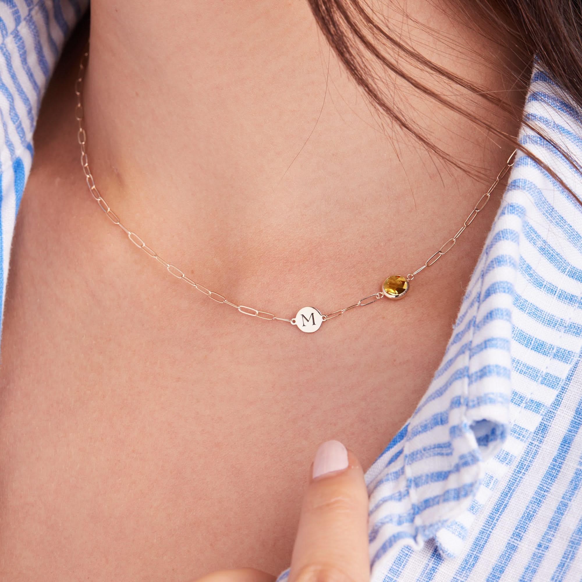 1 Letter & 1 Grand Citrine Adelaide Mini Necklace in 14k Gold (November) - Image 3