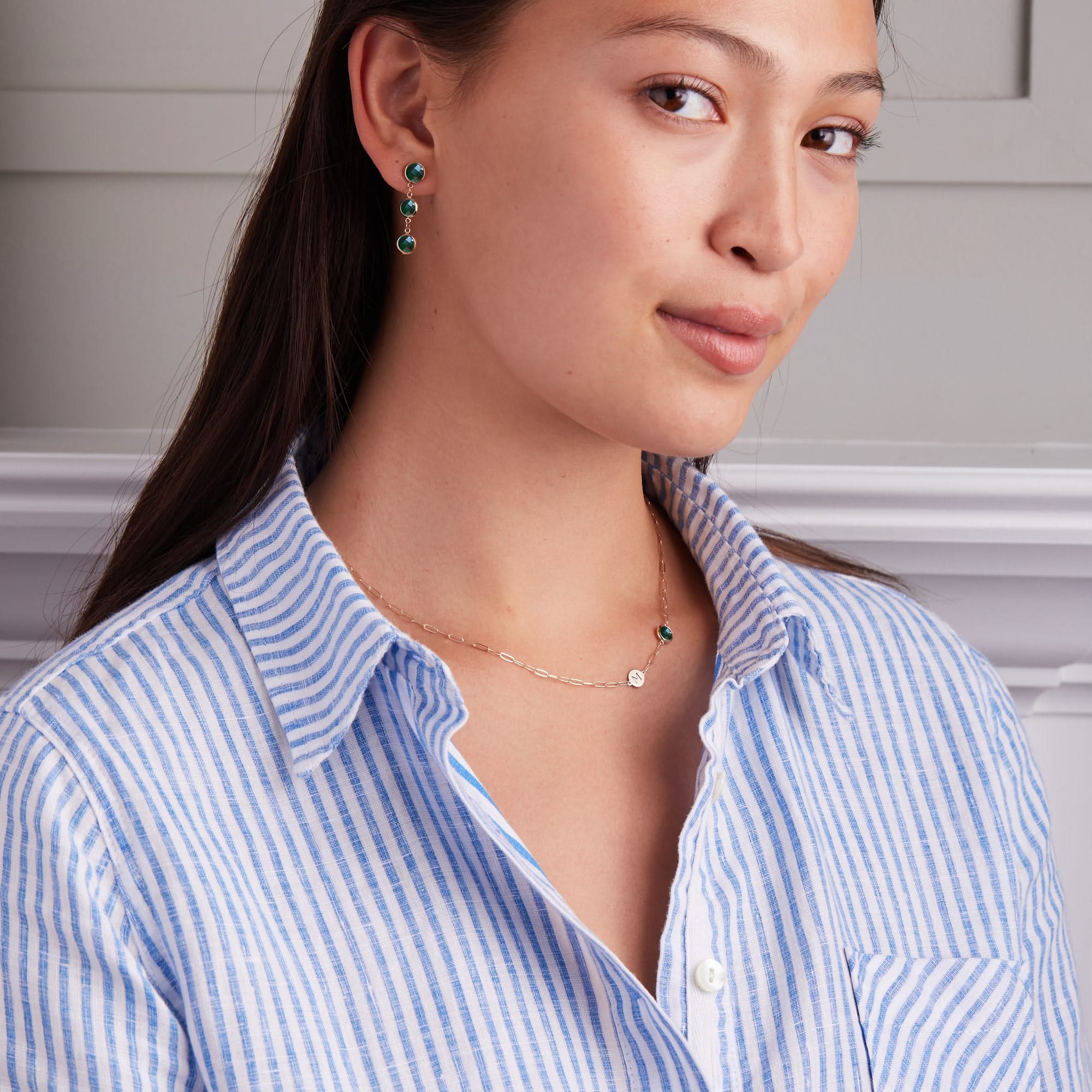 1 Letter & 1 Grand Emerald Adelaide Mini Necklace in 14k Gold (May) - Image 5
