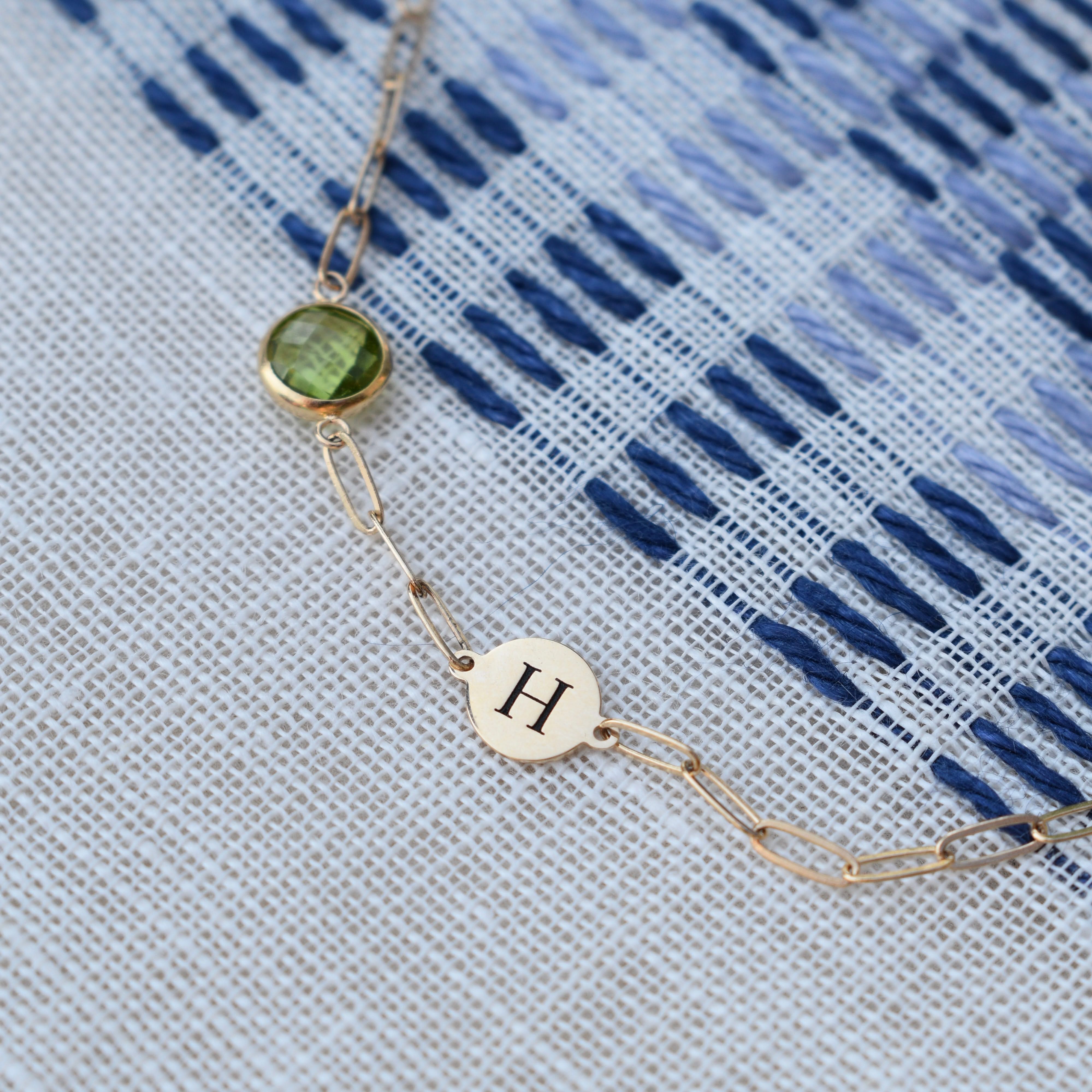 1 Letter & 1 Grand Peridot Adelaide Mini Bracelet in 14k Gold (August) - Image 5