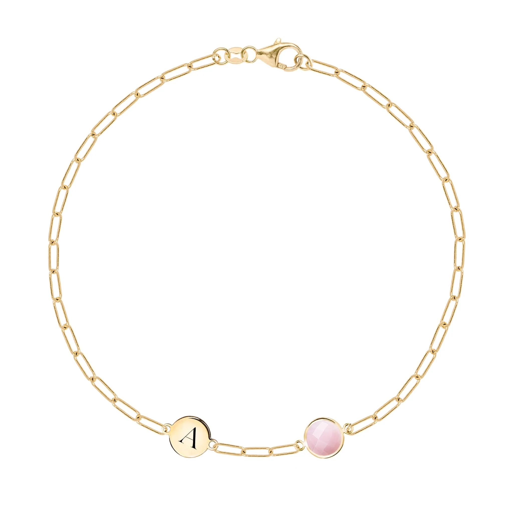 1 Letter & 1 Grand Pink Opal Adelaide Mini Bracelet in 14k Gold (October)