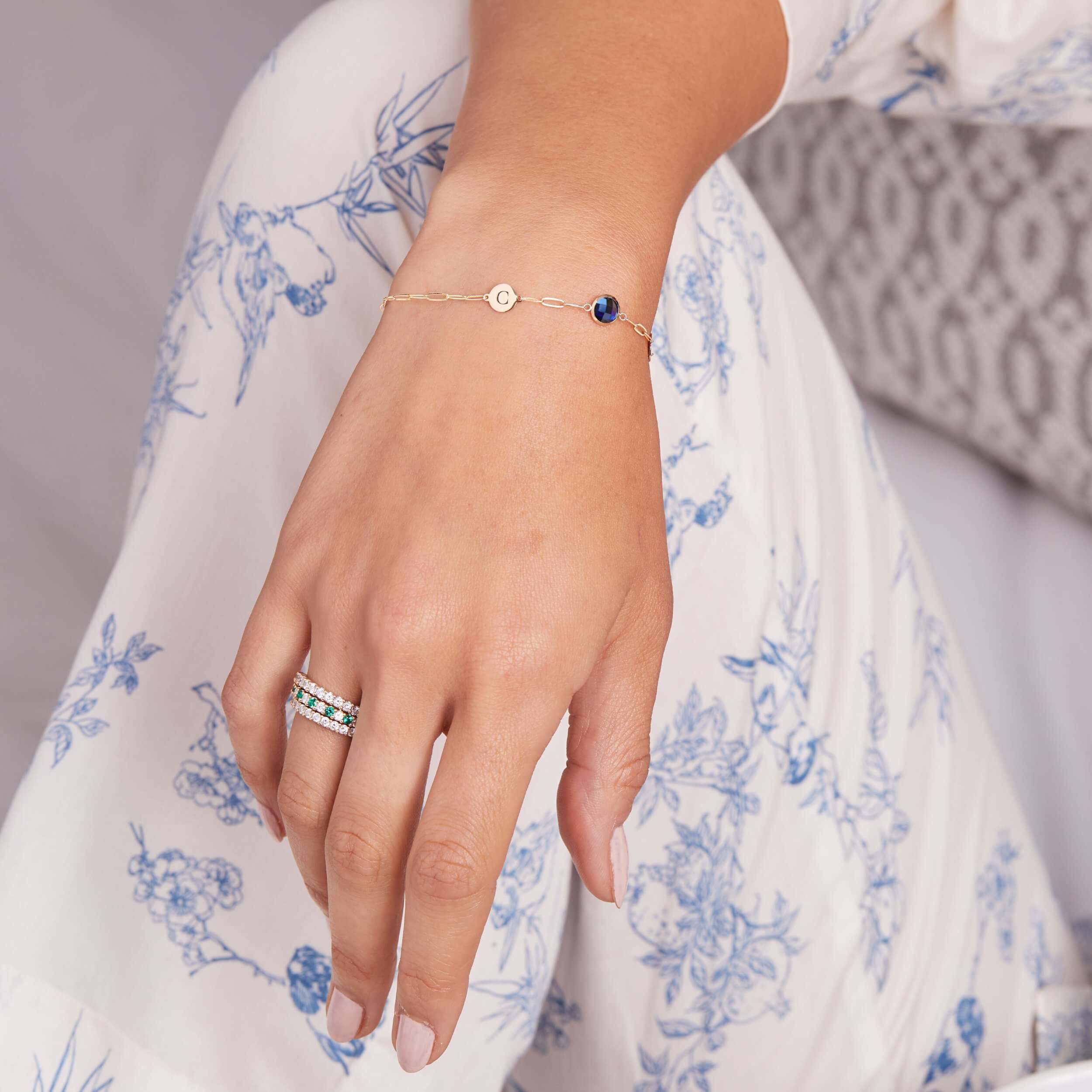 1 Letter & 1 Grand Sapphire Adelaide Mini Bracelet in 14k Gold (September) - Image 3