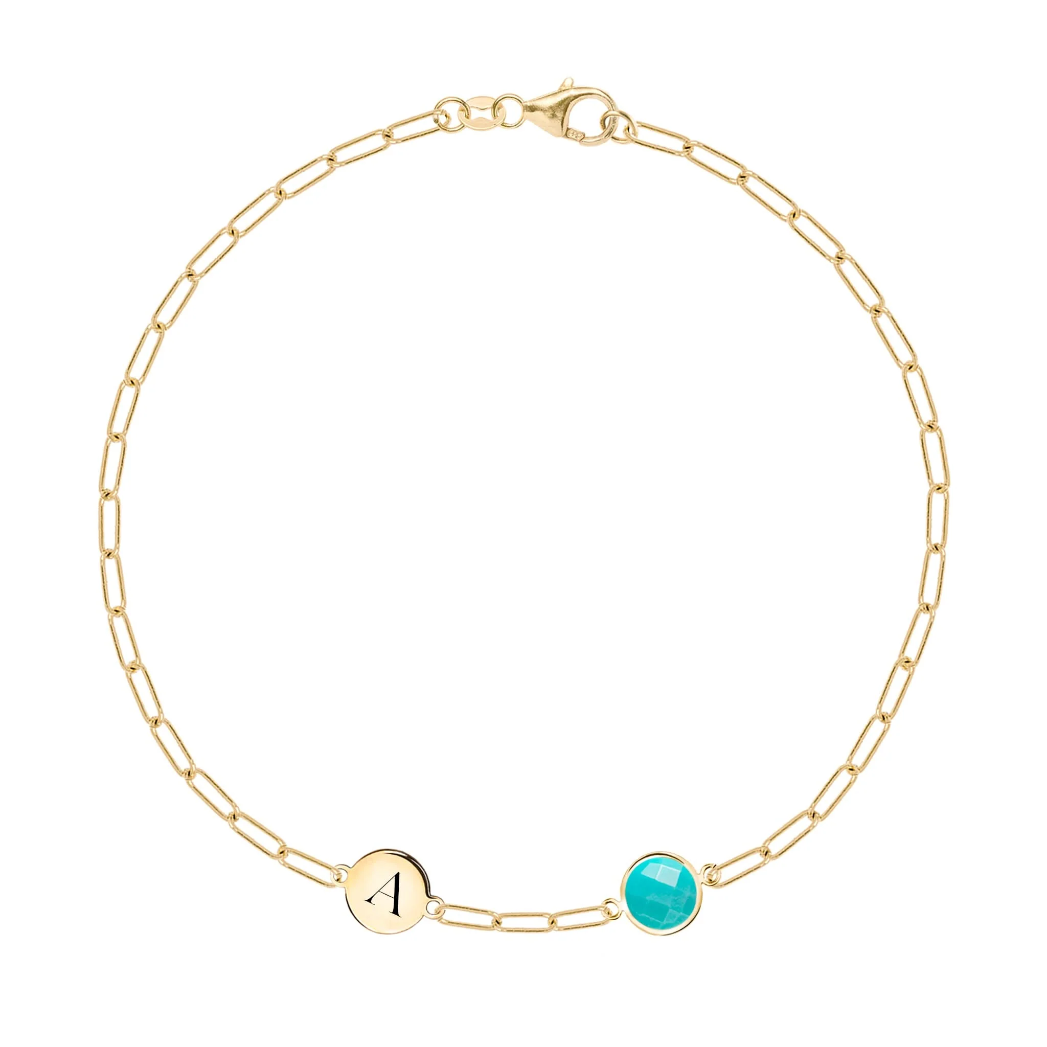1 Letter & 1 Grand Turquoise Adelaide Mini Bracelet in 14k Gold (December)