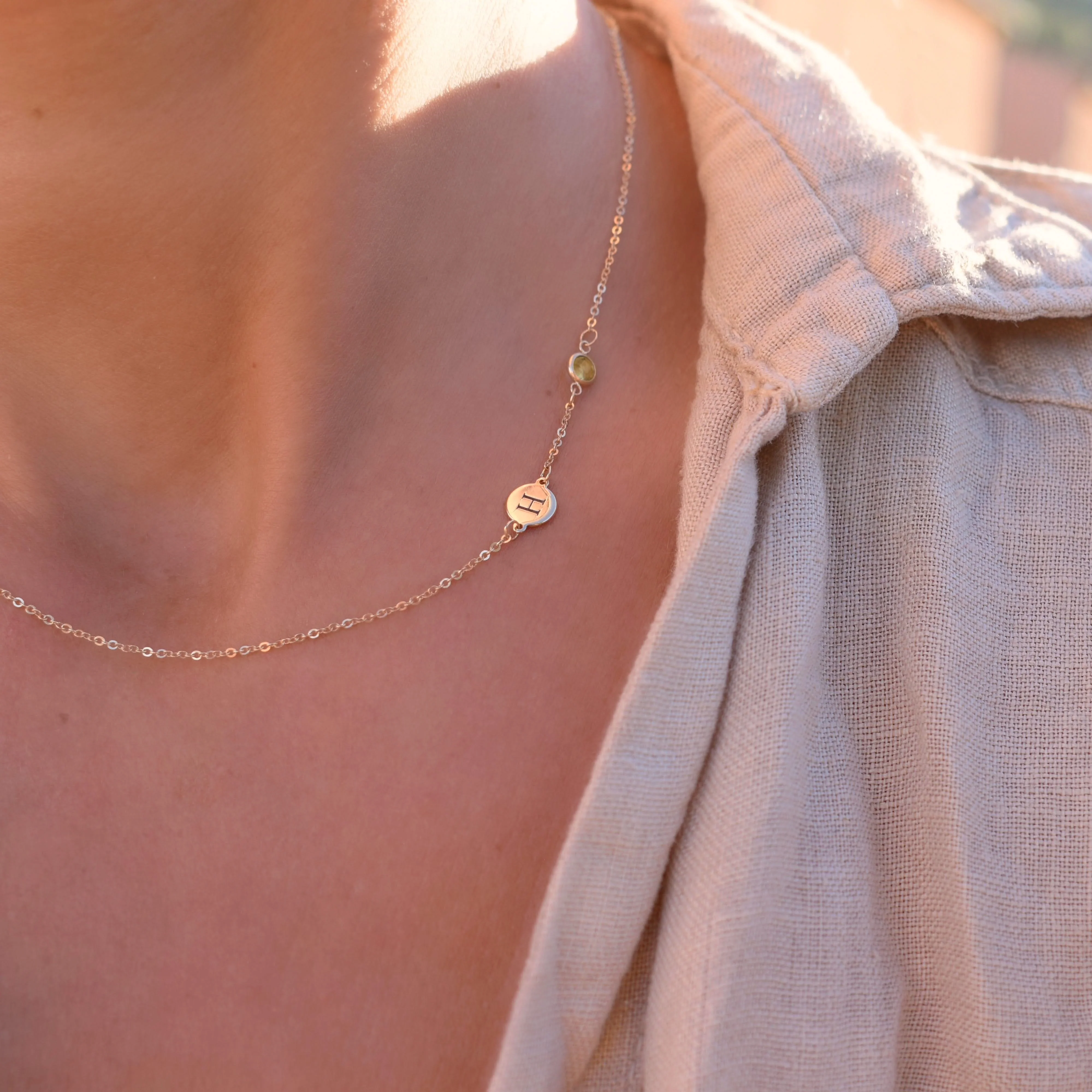 1 Letter & 1 Petite Citrine Necklace in 14k Gold (November) - Image 9