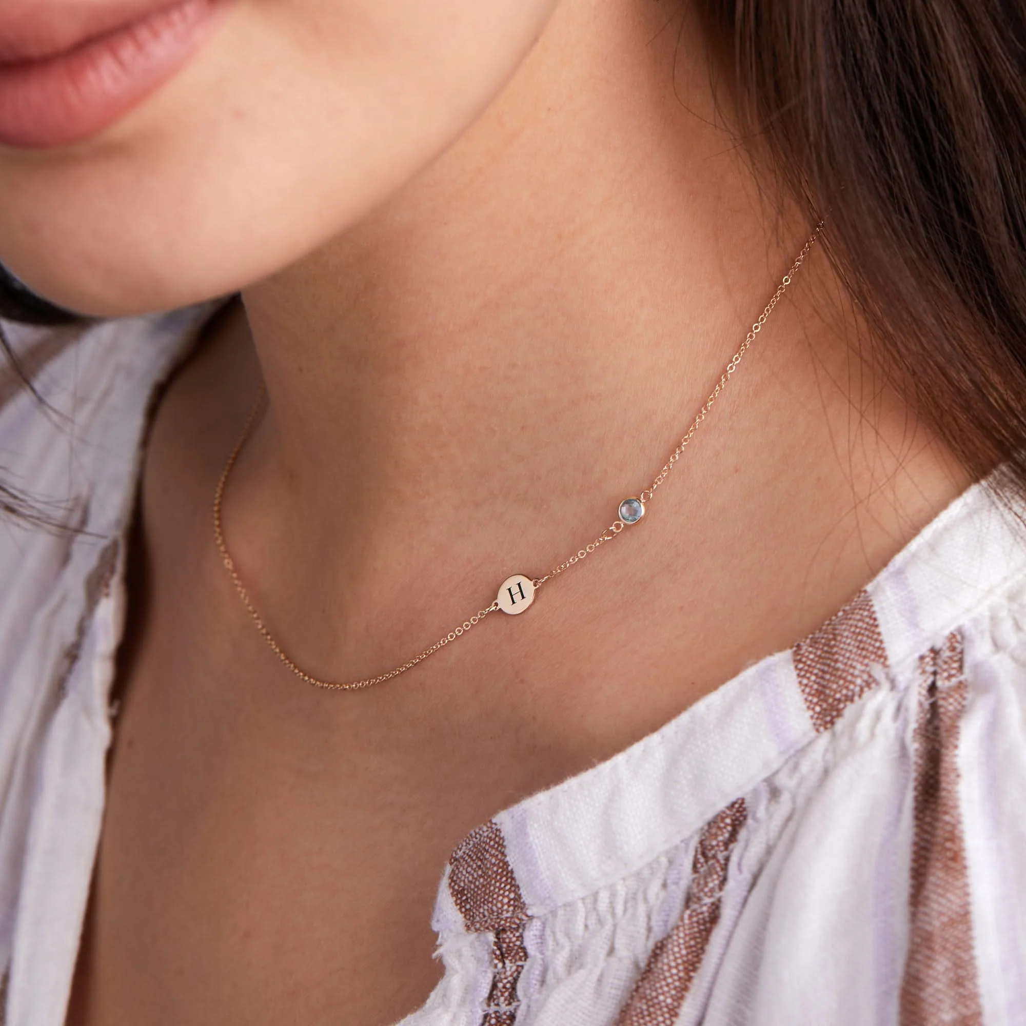 1 Letter & 1 Petite Nantucket Blue Topaz Necklace in 14k Gold (December) - Image 3
