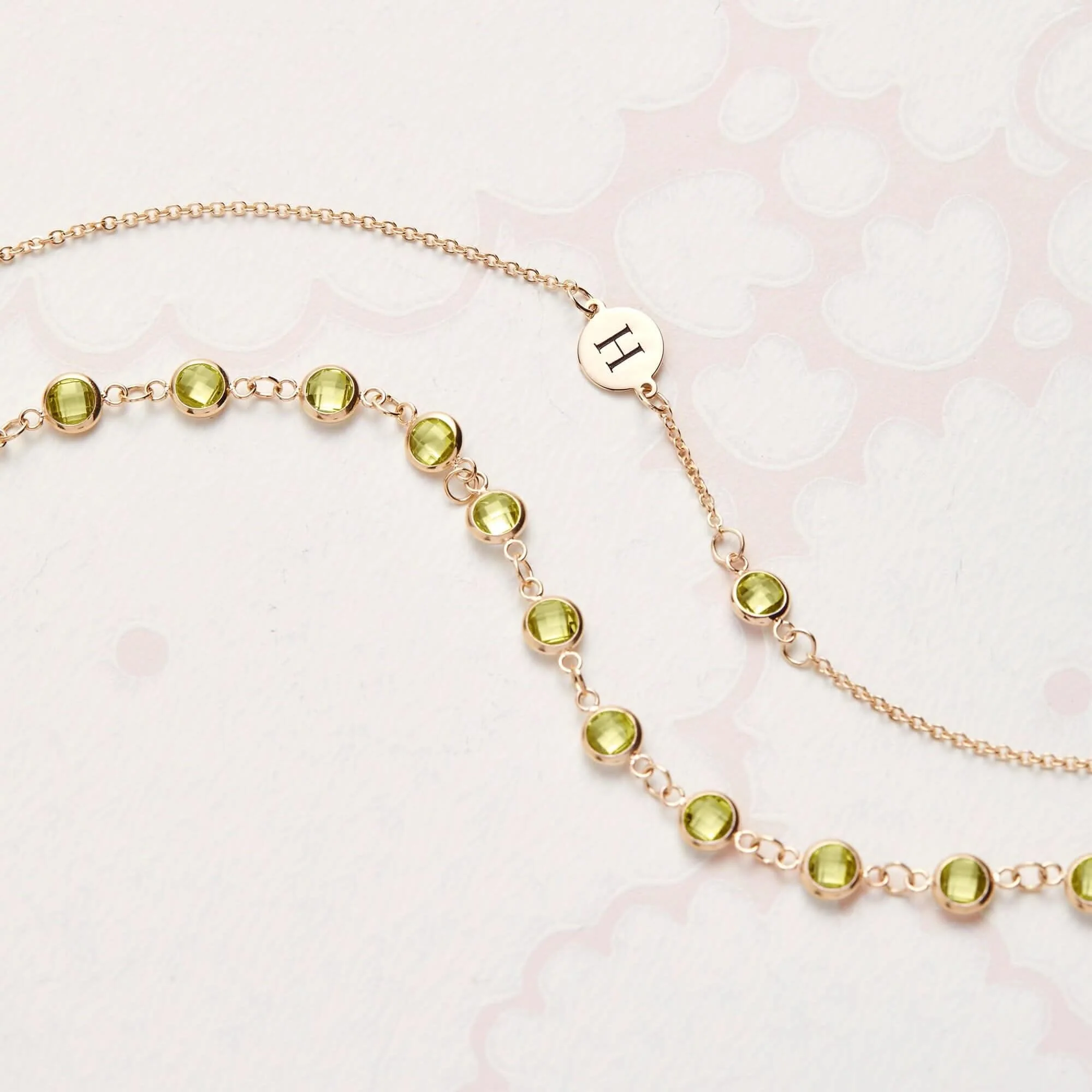 1 Letter & 1 Petite Peridot Bracelet in 14k Gold (August) - Image 5