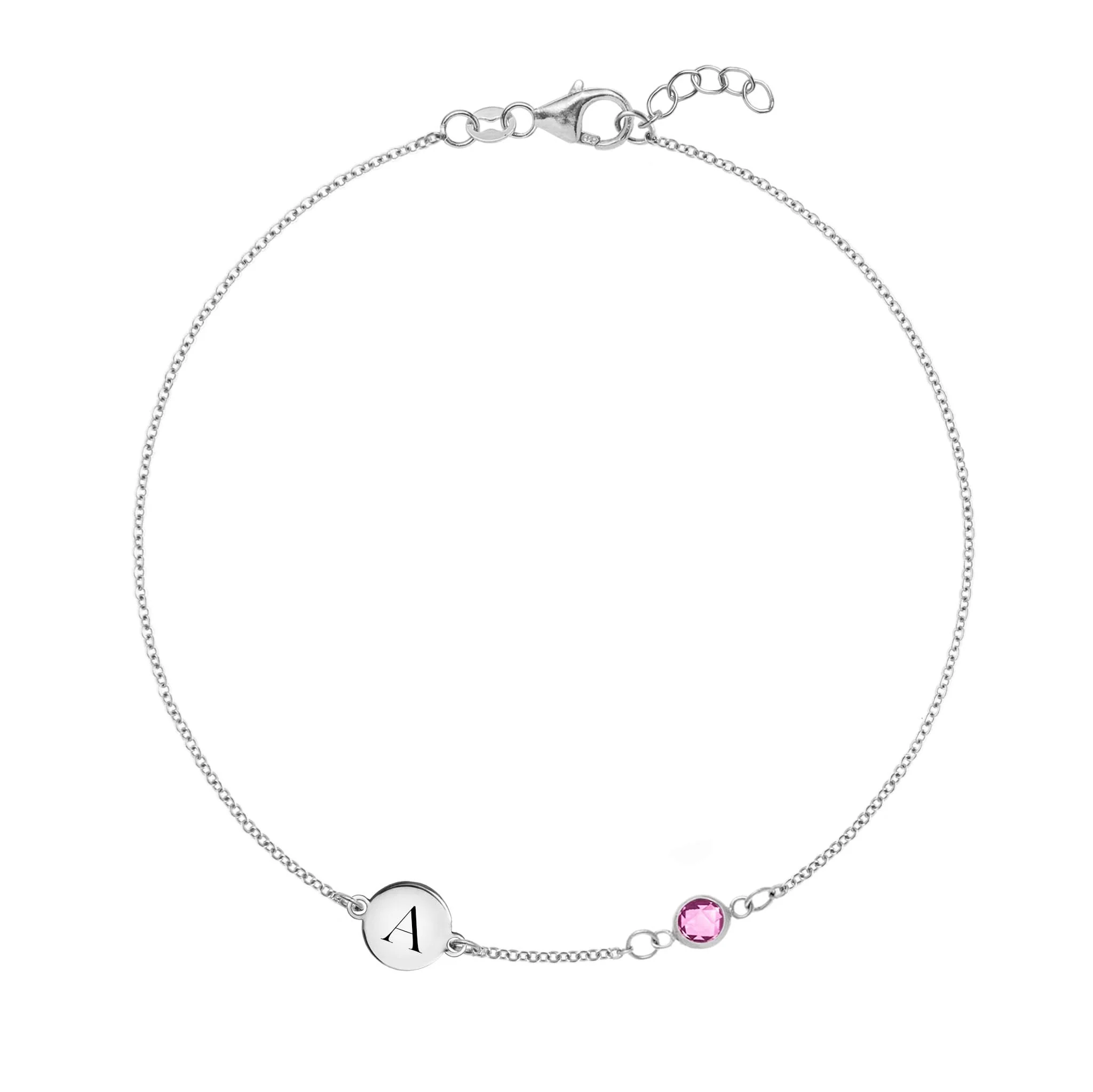 1 Letter & 1 Petite Pink Sapphire Bracelet in 14k Gold (October) - Image 5