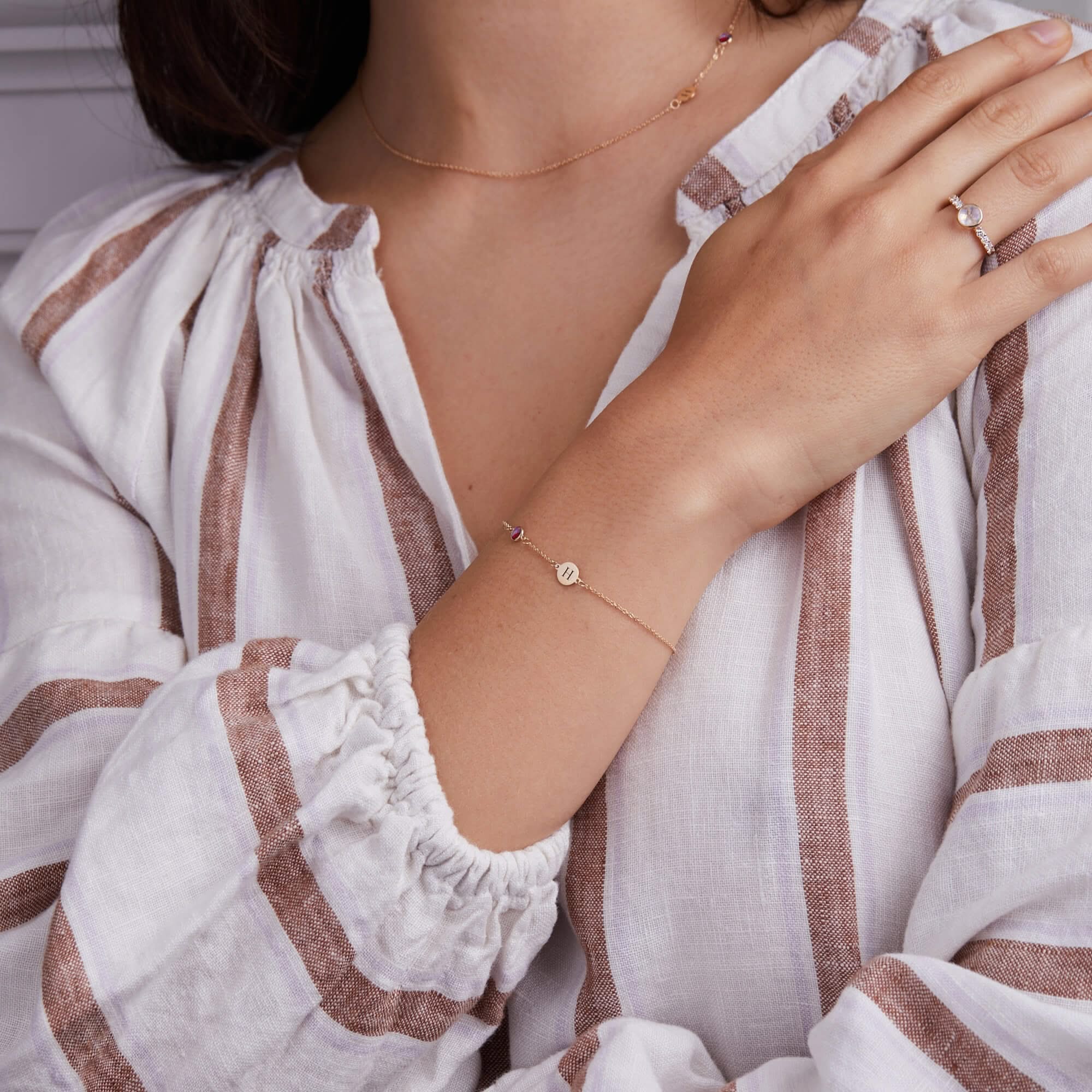 1 Letter & 1 Petite Ruby Bracelet in 14k Gold (July) - Image 2