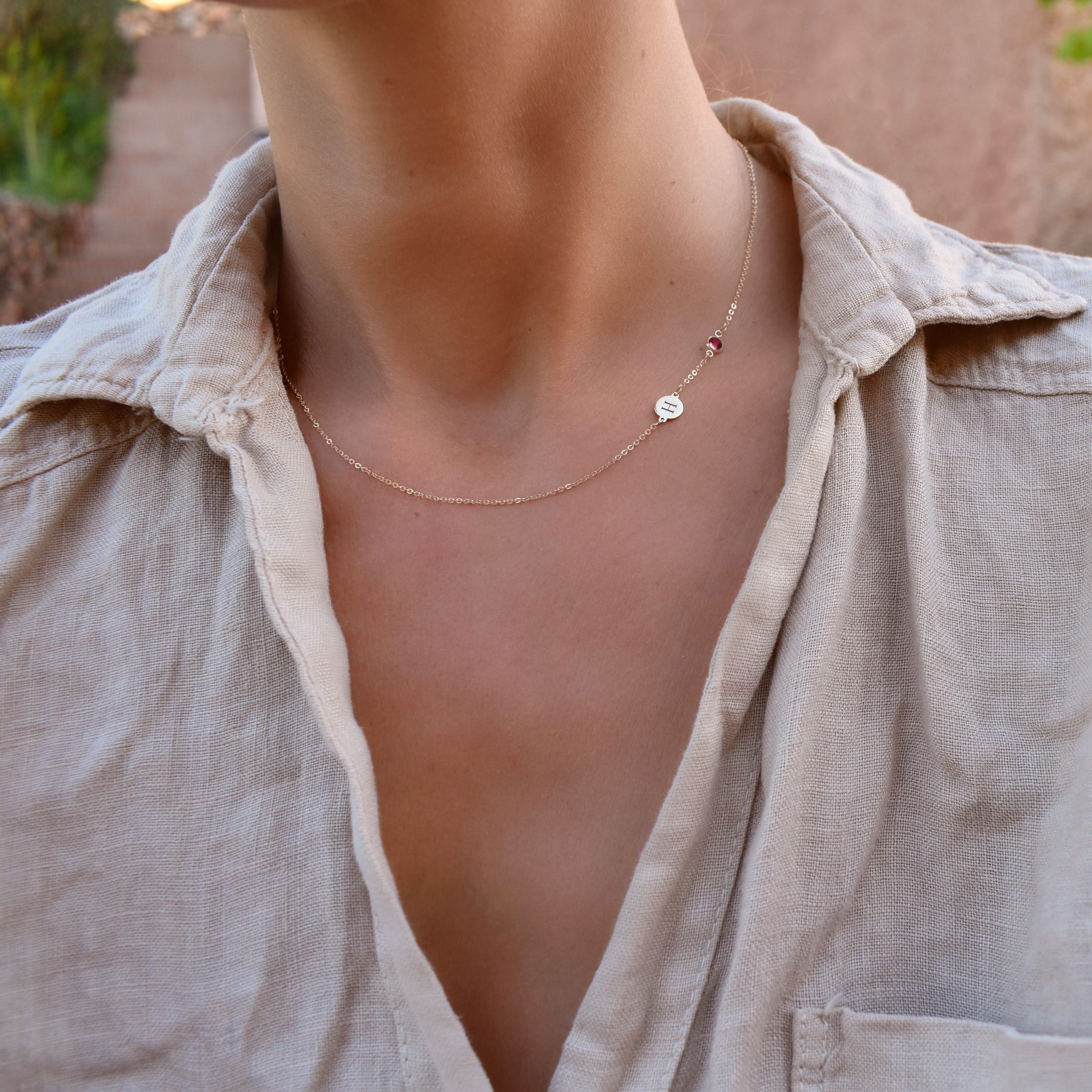 1 Letter & 1 Petite Ruby Necklace in 14k Gold (July) - Image 8