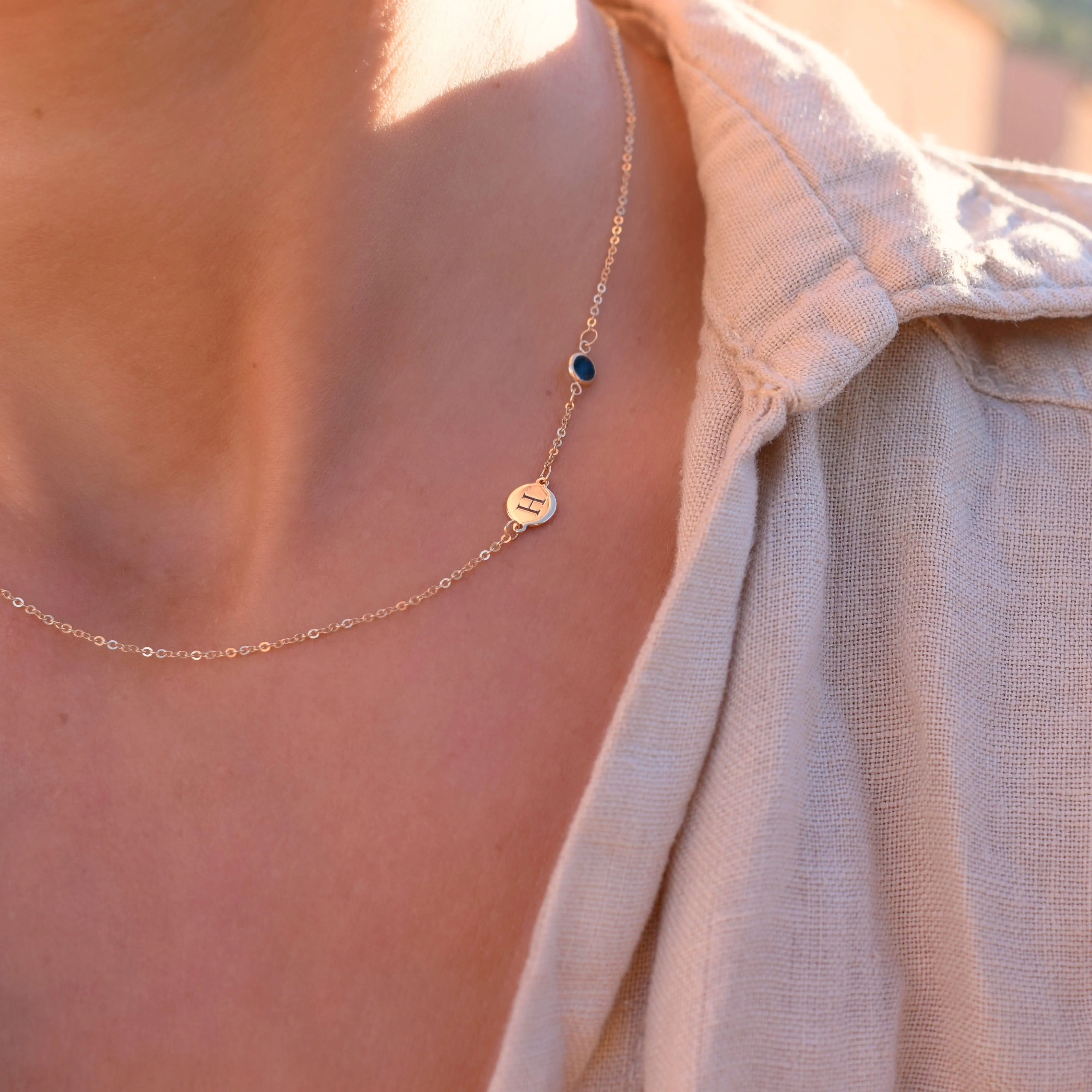 1 Letter & 1 Petite Sapphire Necklace in 14k Gold (September) - Image 9