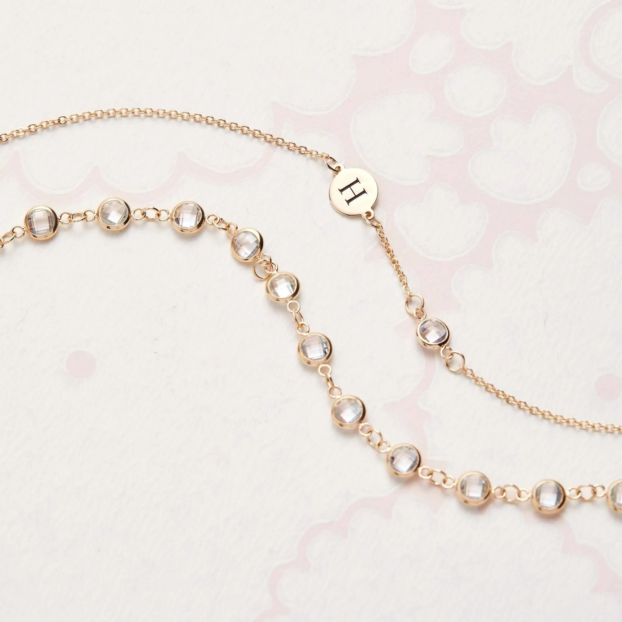 1 Letter & 1 Petite Birthstone Necklace in 14k Gold (Single Spacing) - Image 8