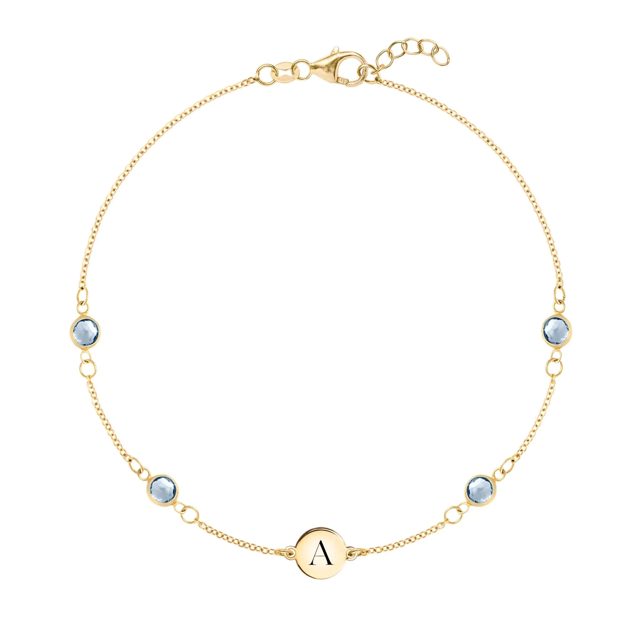 1 Letter & 4 Petite Aquamarine Bracelet in 14k Gold (March)