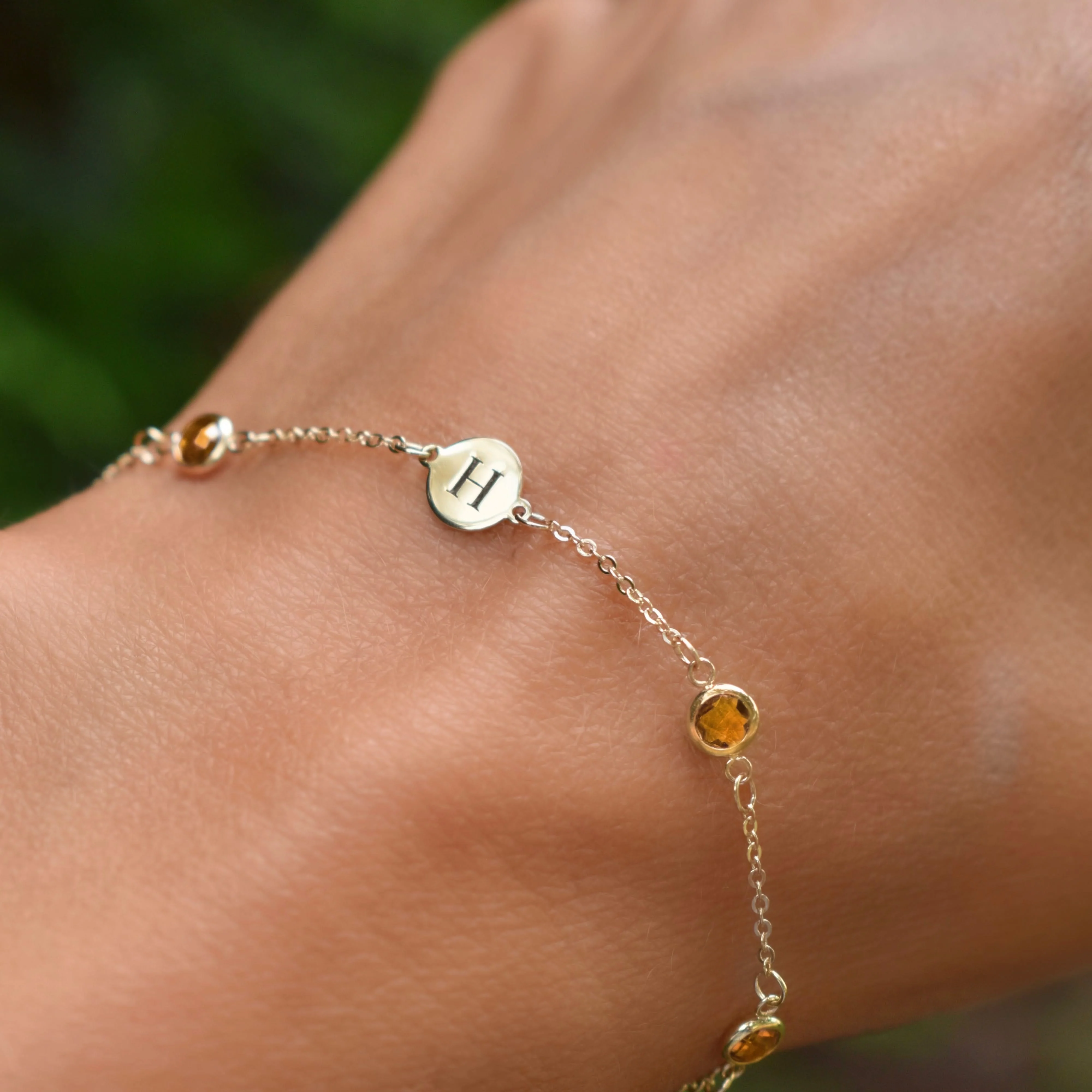 1 Letter & 4 Petite Citrine Bracelet in 14k Gold (November) - Image 6