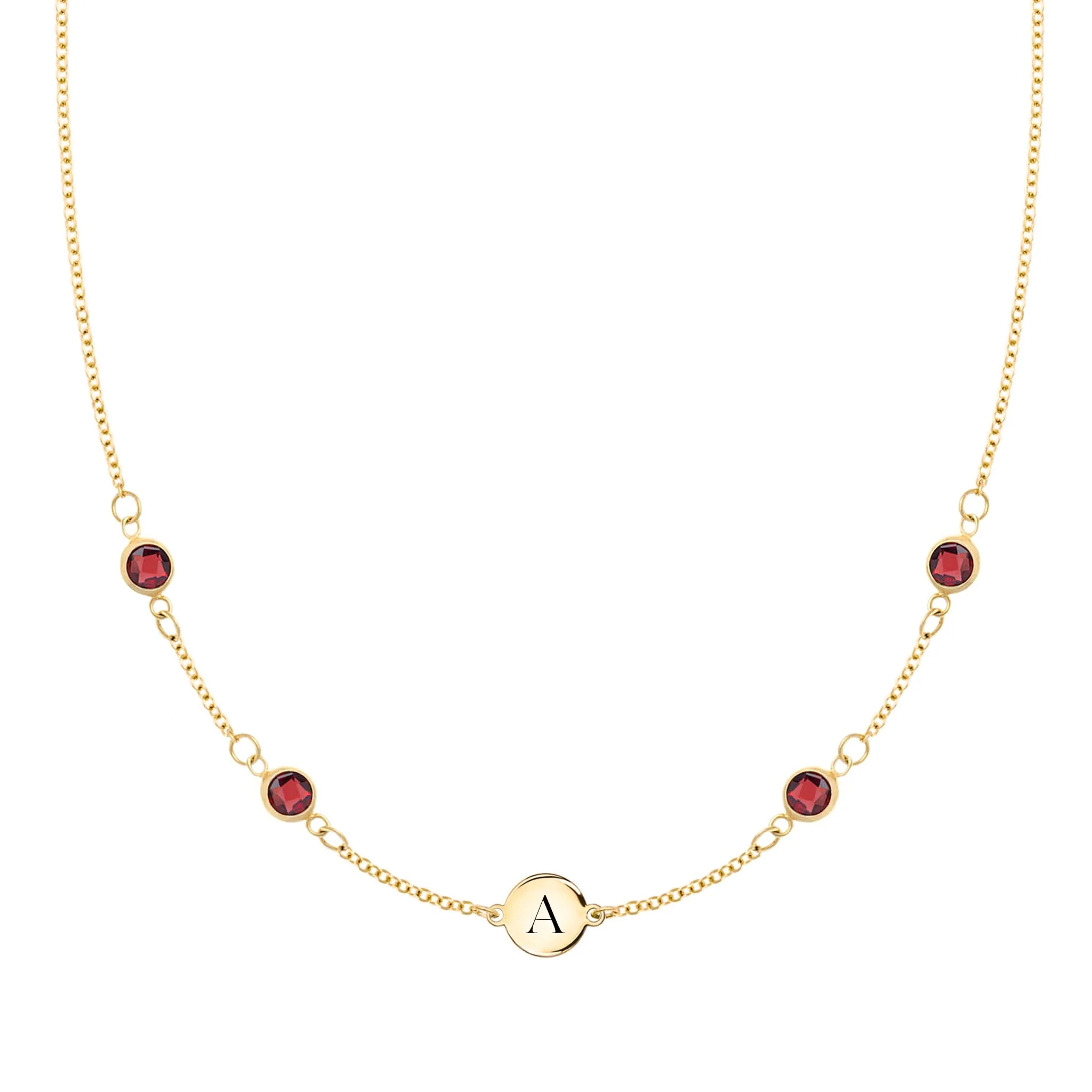 1 Letter & 4 Petite Garnet Necklace in 14k Gold (January)