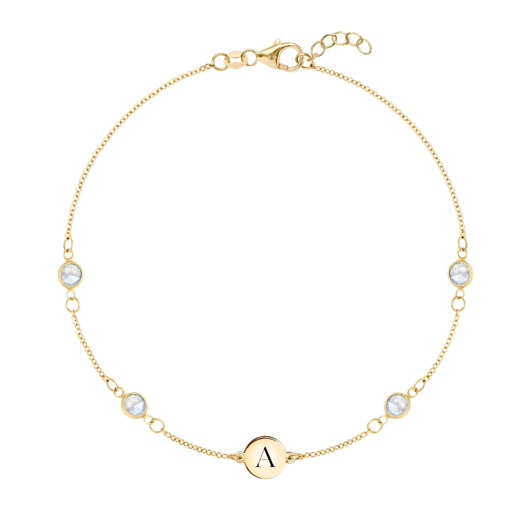 1 Letter & 4 Petite Moonstone Bracelet in 14k Gold (June)