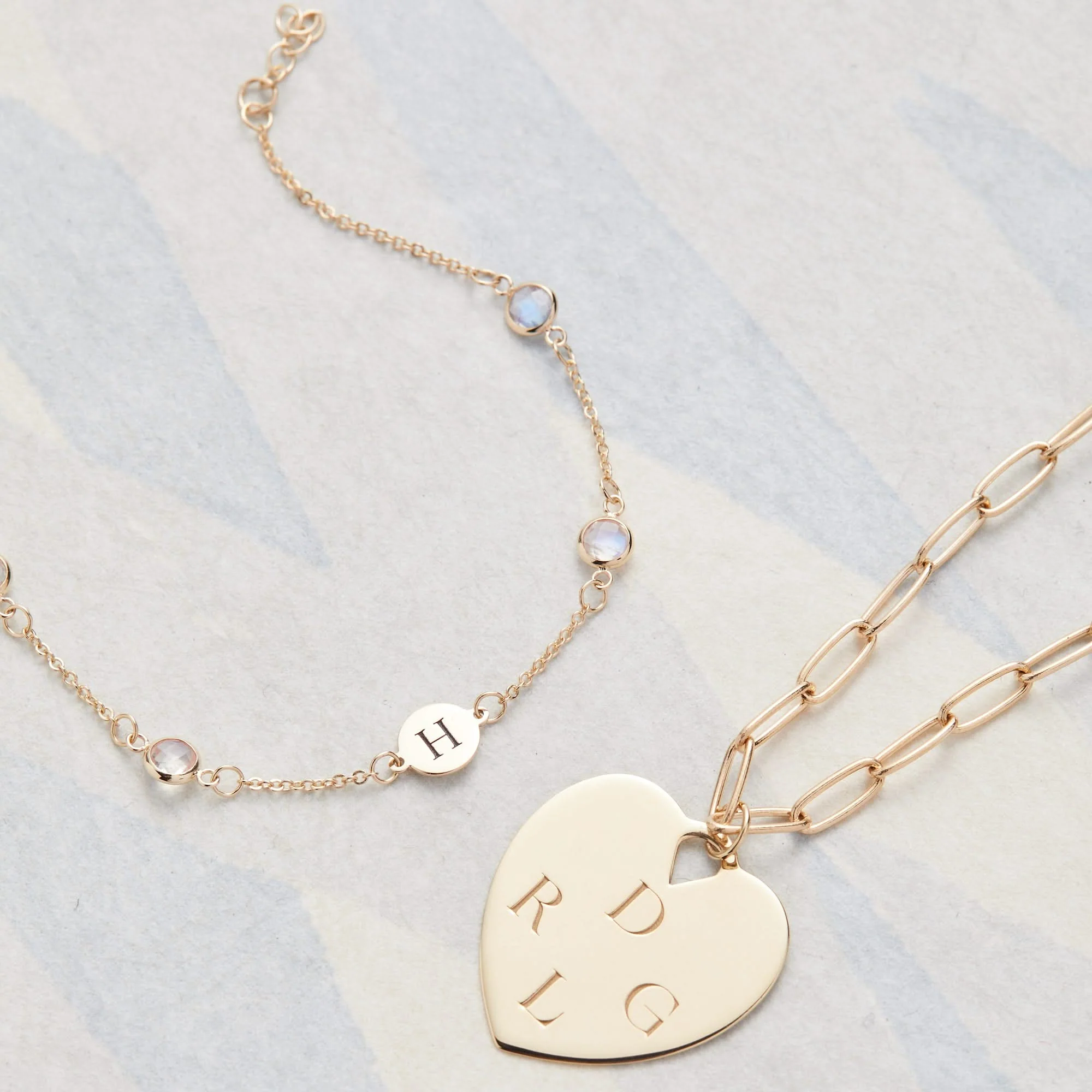 1 Letter & 4 Petite Moonstone Bracelet in 14k Gold (June) - Image 5
