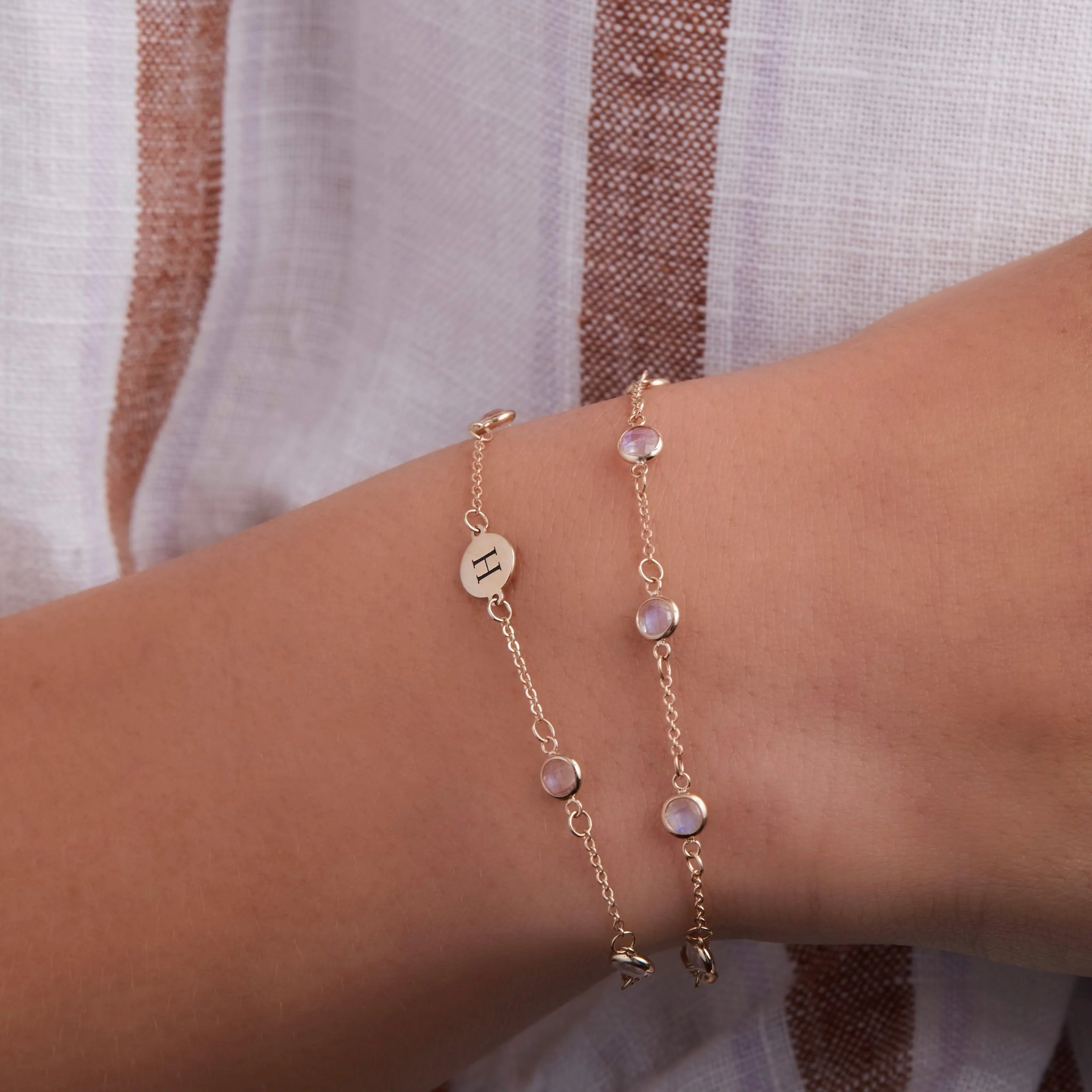 1 Letter & 4 Petite Moonstone Bracelet in 14k Gold (June) - Image 6