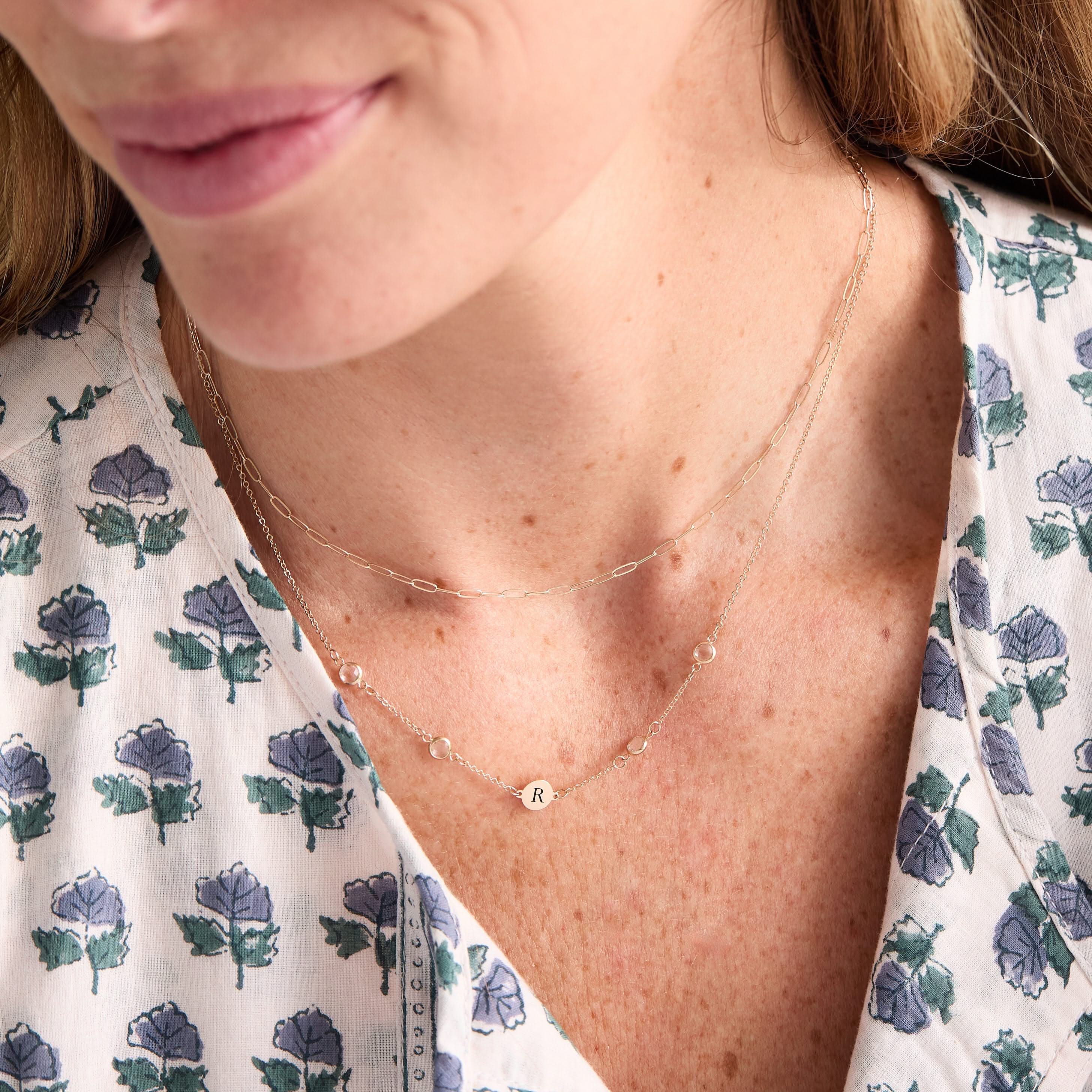 1 Letter & 4 Petite White Topaz Necklace in 14k Gold (April) - Image 9